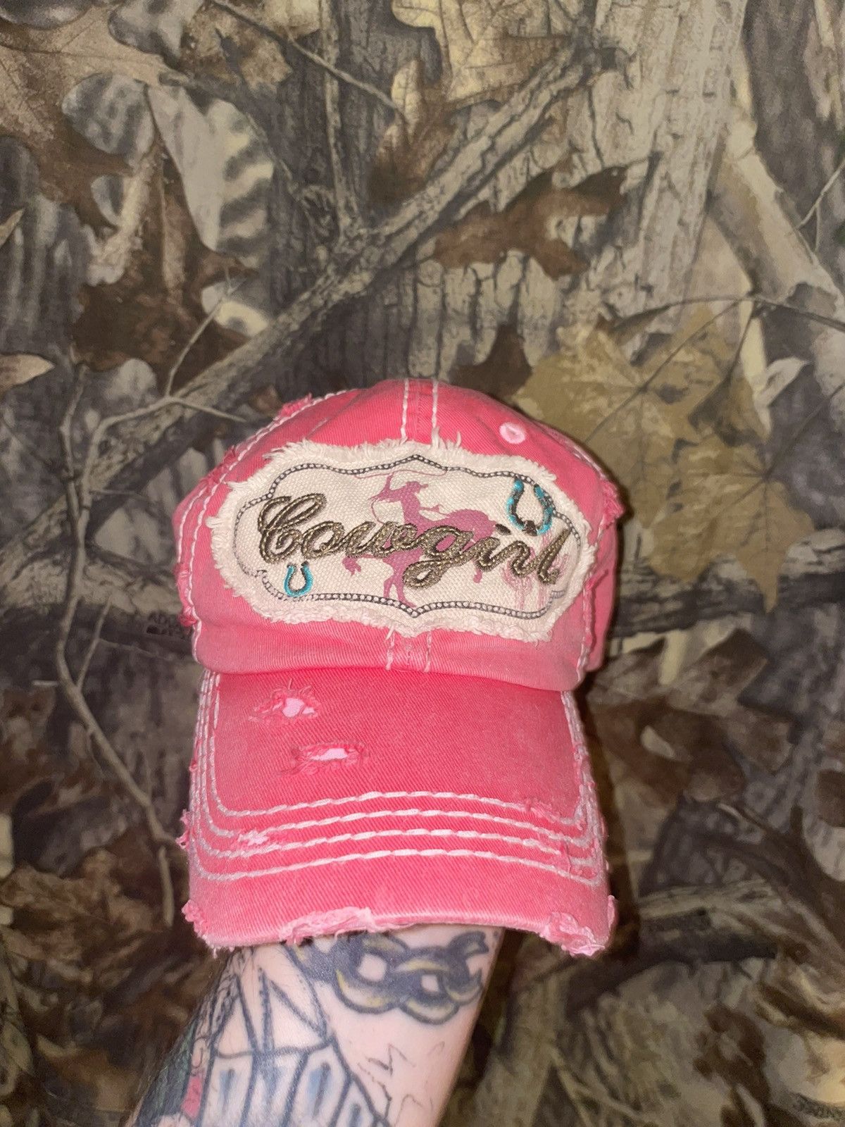 Cowgirl distressed pink cap