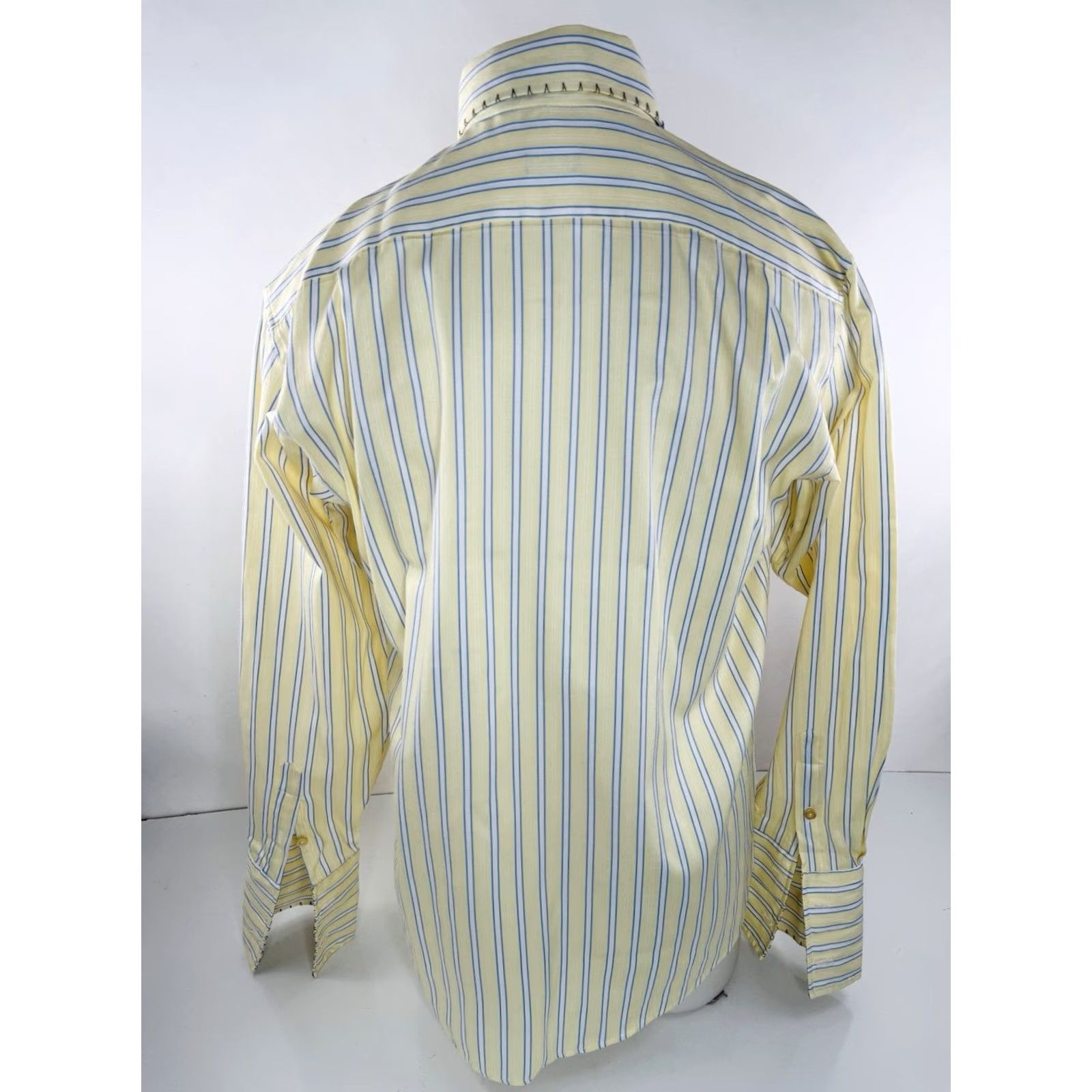 Paul Smith Paul Smith London Striped Embroidered Dress Shirt 17 33/34 French Cuff Long Sleeve Mens Yellow Blue White Nn Size 46R - 5 Thumbnail