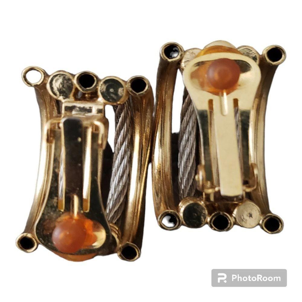 Designer Vintage Two-tone Clip Earrings Size ONE SIZE - 2 Thumbnail