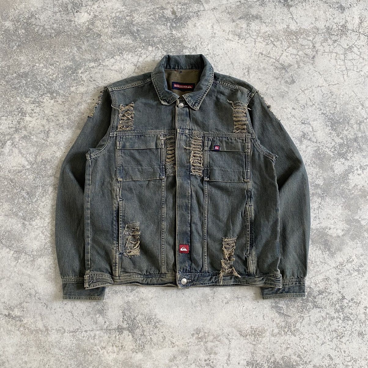 Quicksilver Vintage Quicksilver Distressed Mud Washed Denim Jacket Size US M / EU 48-50 / 2 - 1 Thumbnail