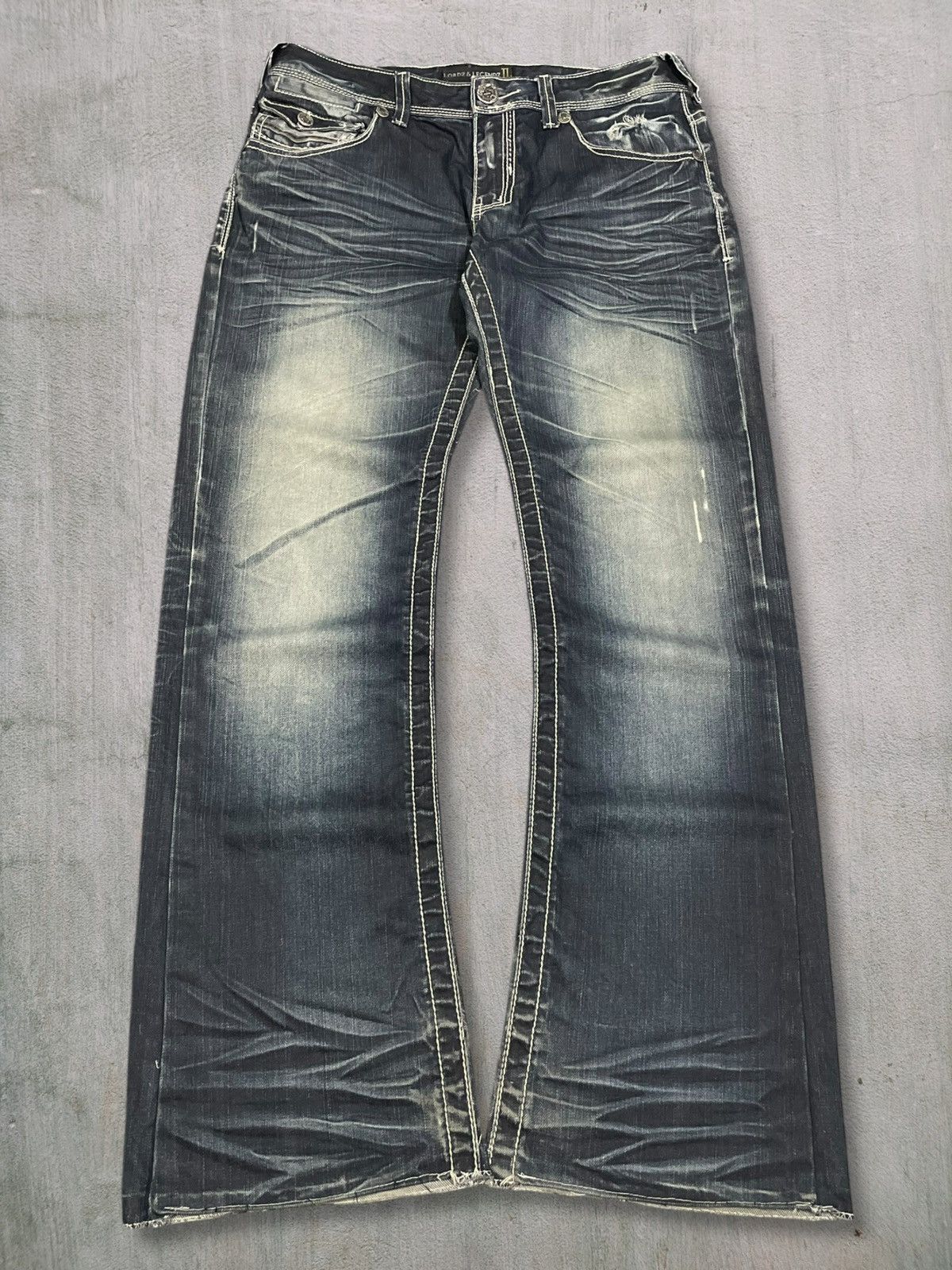 Japanese Brand Japanese Punk Crazy Back Pocket Grey Washed Bootcut Jeans Size US 31 - 1 Thumbnail