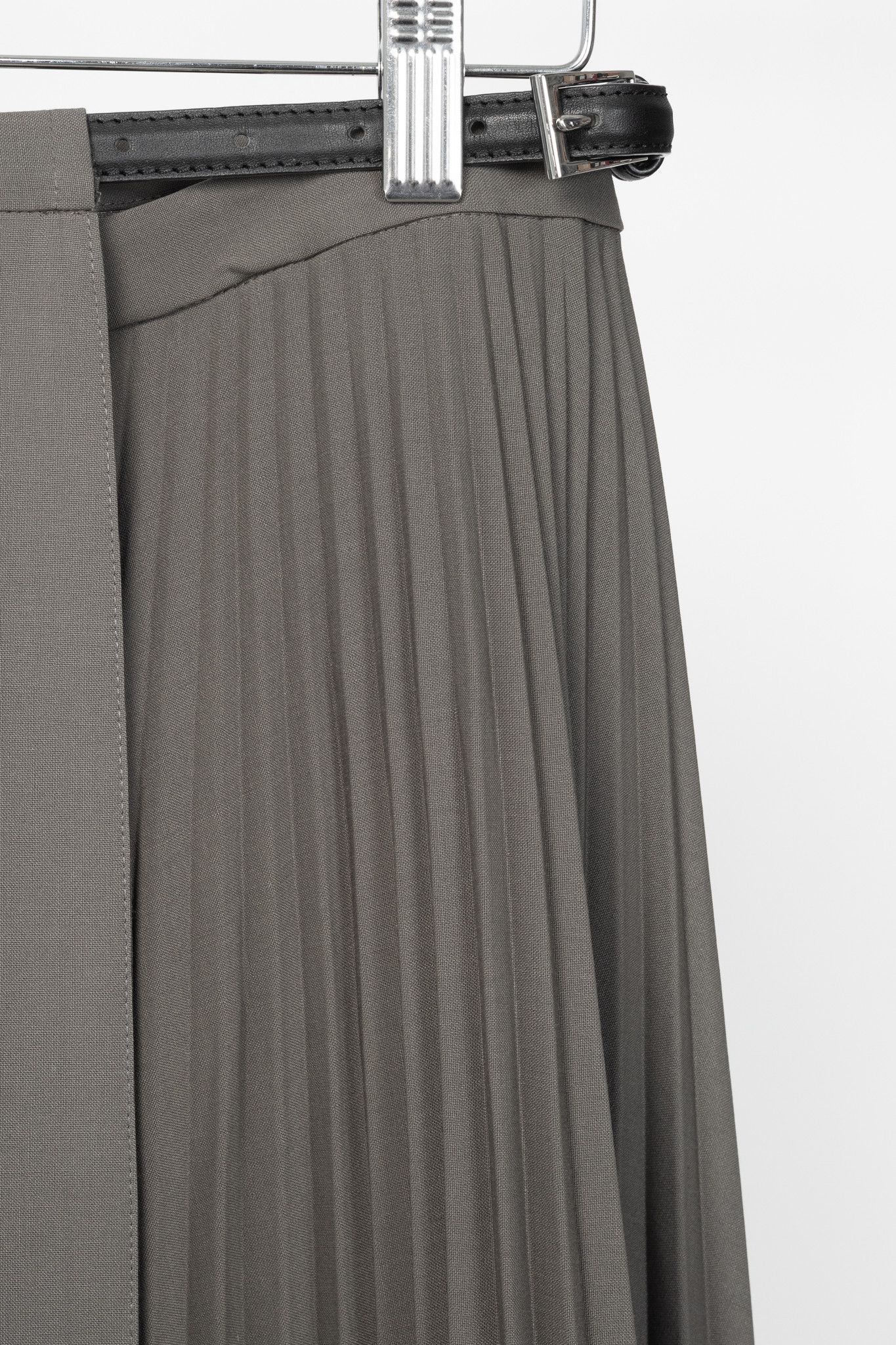 Tibi Tibi Dark Stone Tropical Wool Pleated Leather Wrap Skirt Size 25" / US 0 / IT 36 - 4 Thumbnail