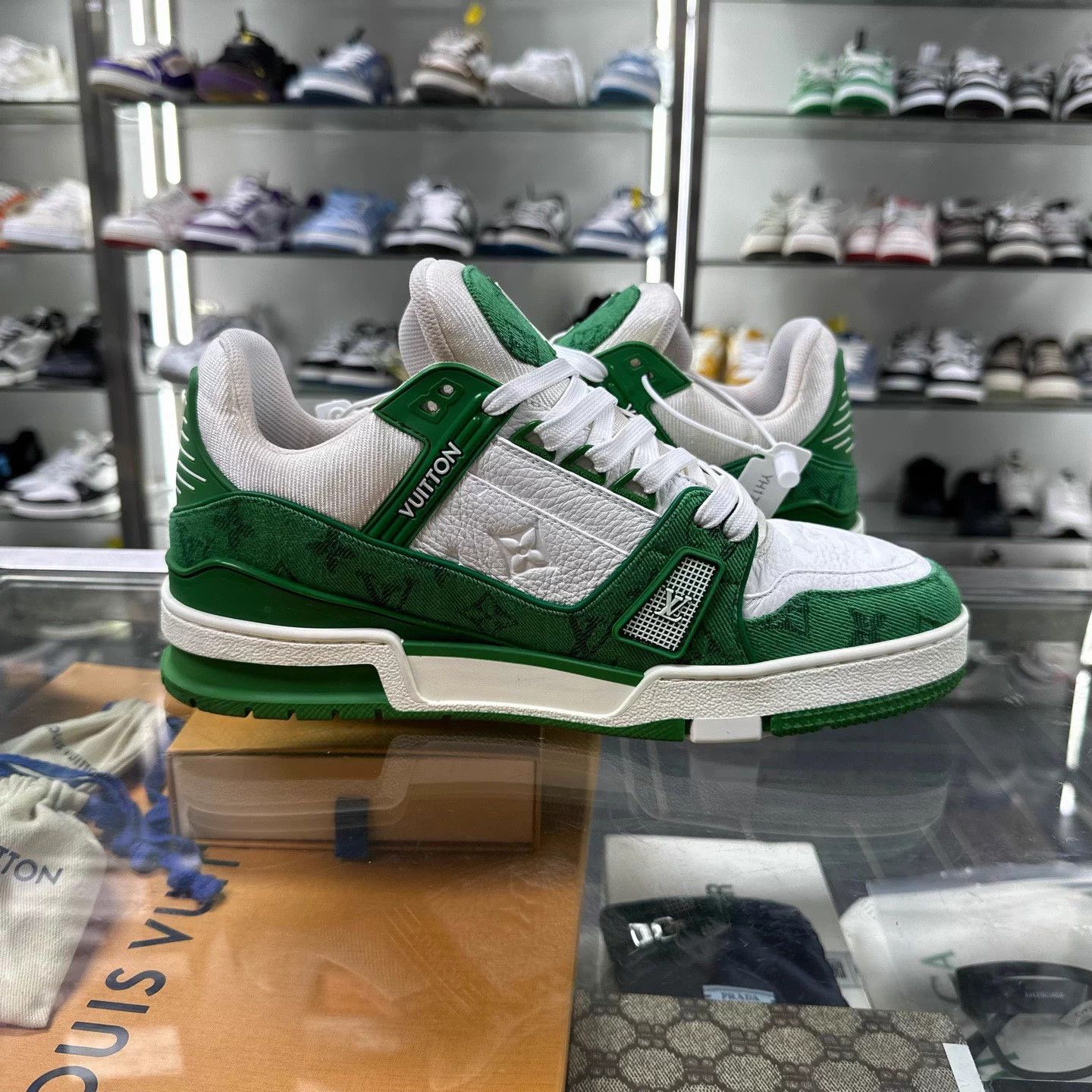 Louis Vuitton LV TRAINER white green denim UK6.5 Size US 6.5 / EU 39-40 - 4 Thumbnail