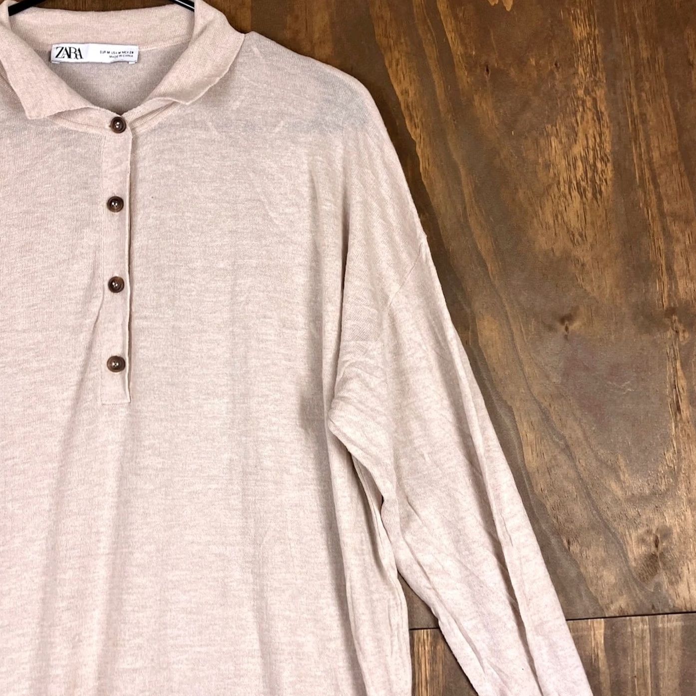 Zara ZARA Dress Beige Polo Button Henley Slit Long Sleeve Linen Blend M Womens Shirt OR Dress Size M / US 6-8 / IT 42-44 - 5 Thumbnail