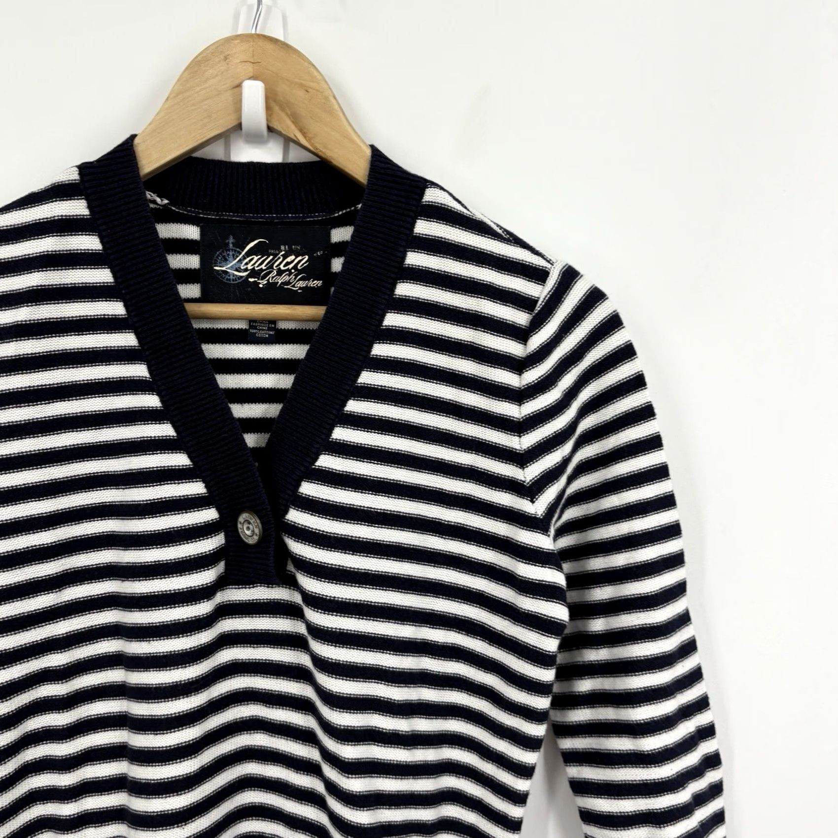 Ralph Lauren Lauren Ralph Lauren Top Womens Small Nautical Fisherman Coastal Knit Preppy Y2K Shirt Pullover Navy Blue Cotton V-Neck Raglan Sleeve Embroidered Logo Size S / US 4 / IT 40 - 3 Thumbnail