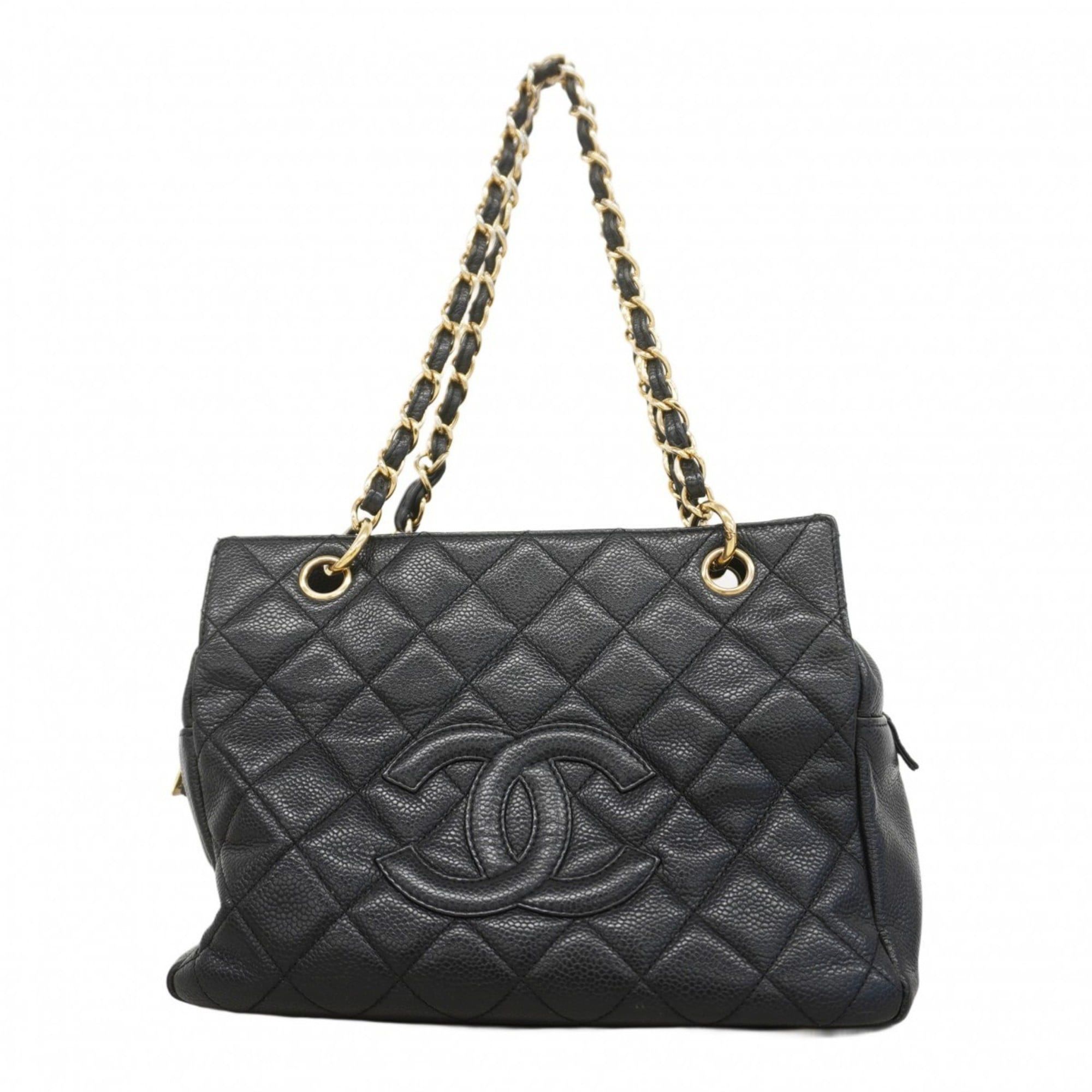 Chanel Matelasse Chain Tote Bag in Caviar Leather Black Women's