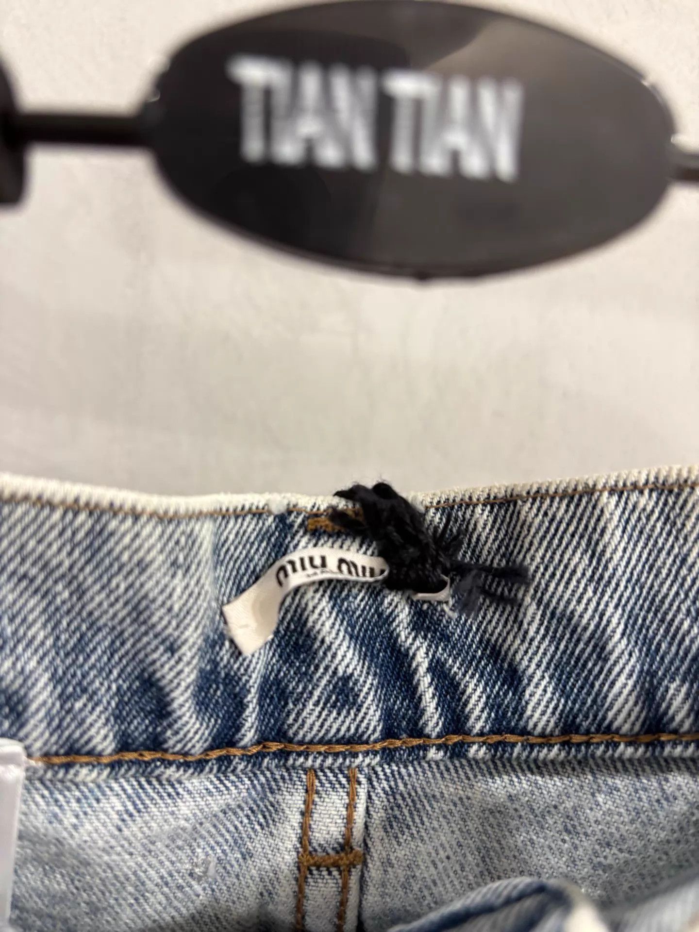 Miu Miu MIU MIU crystal Washed High-Waist A-Line Denim Mini Skirt 40 Size 27" / US 4 / IT 40 - 4 Thumbnail