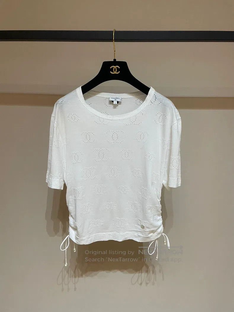 Chanel Chanel Letter logo dark pattern drawstring pearl T-shirt Size S / US 4 / IT 40 - 1 Thumbnail