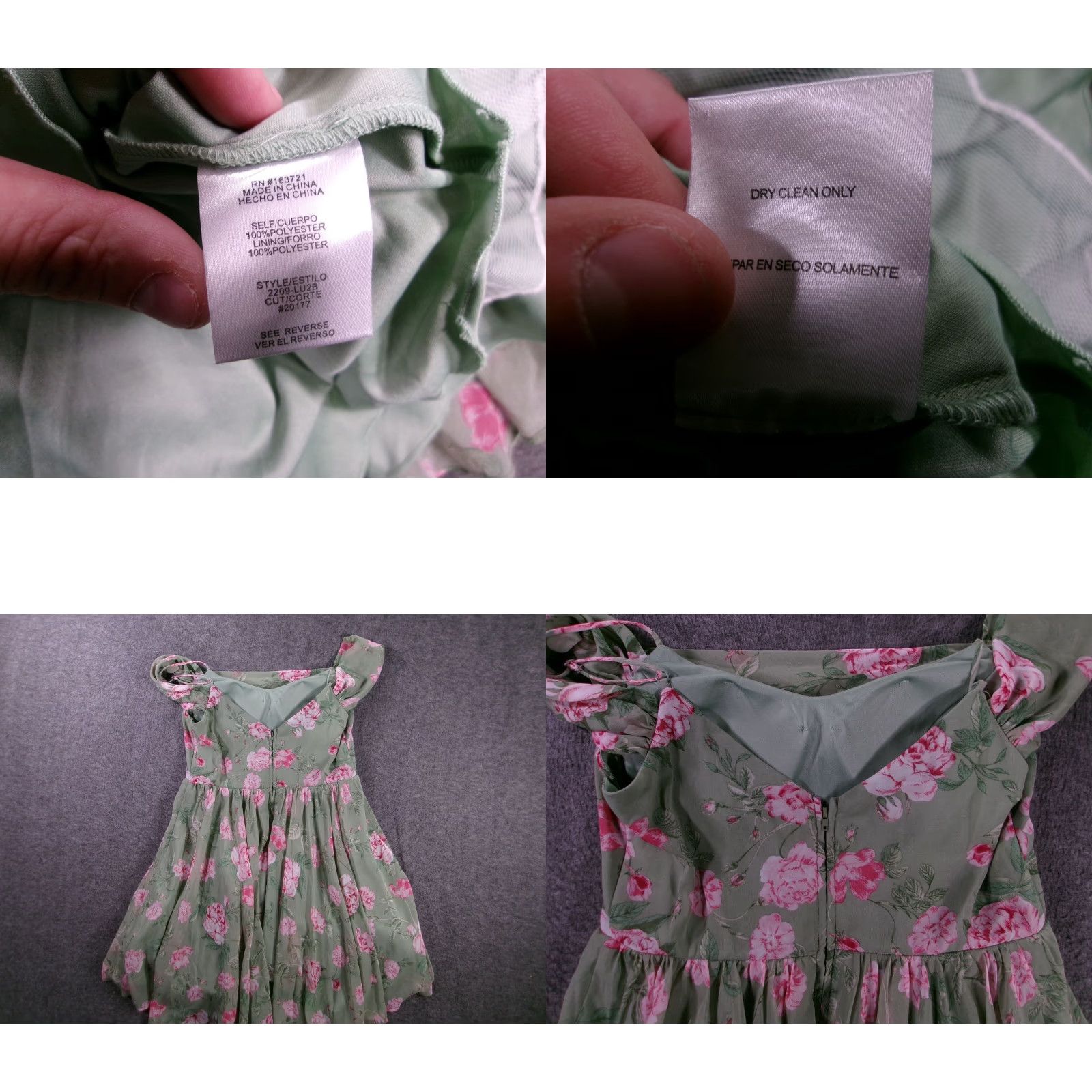 Vintage VINTAGE City Studio Dress Womens 11/12 Green Pink Floral Off Shoulder Spaghetti Strap Size L / US 10 / IT 46 - 8 Thumbnail
