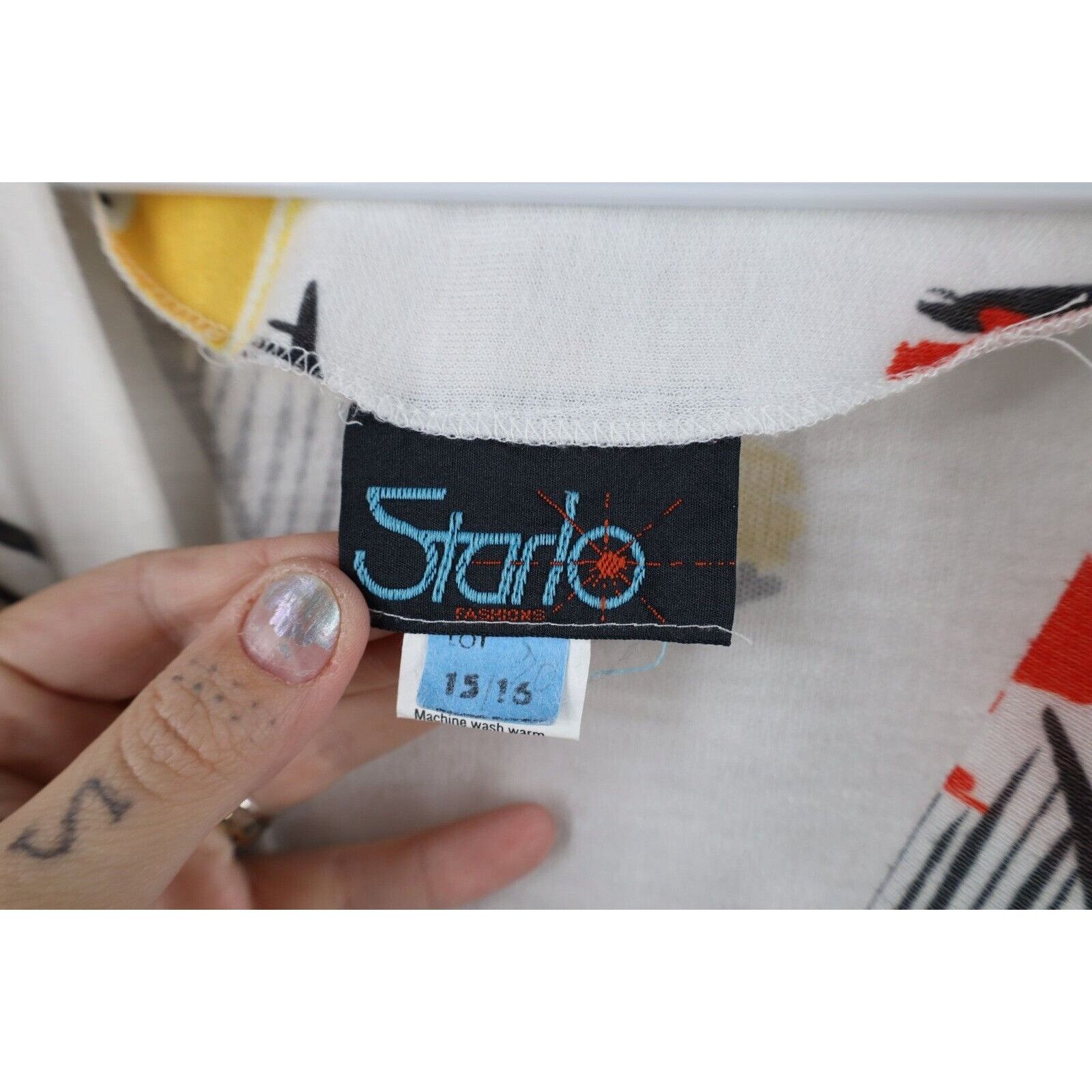 Vintage Vintage 80s Art Deco Distressed Rainbow Geometric Dress Size XXL / US 16-18 / IT 52-54 - 6 Thumbnail