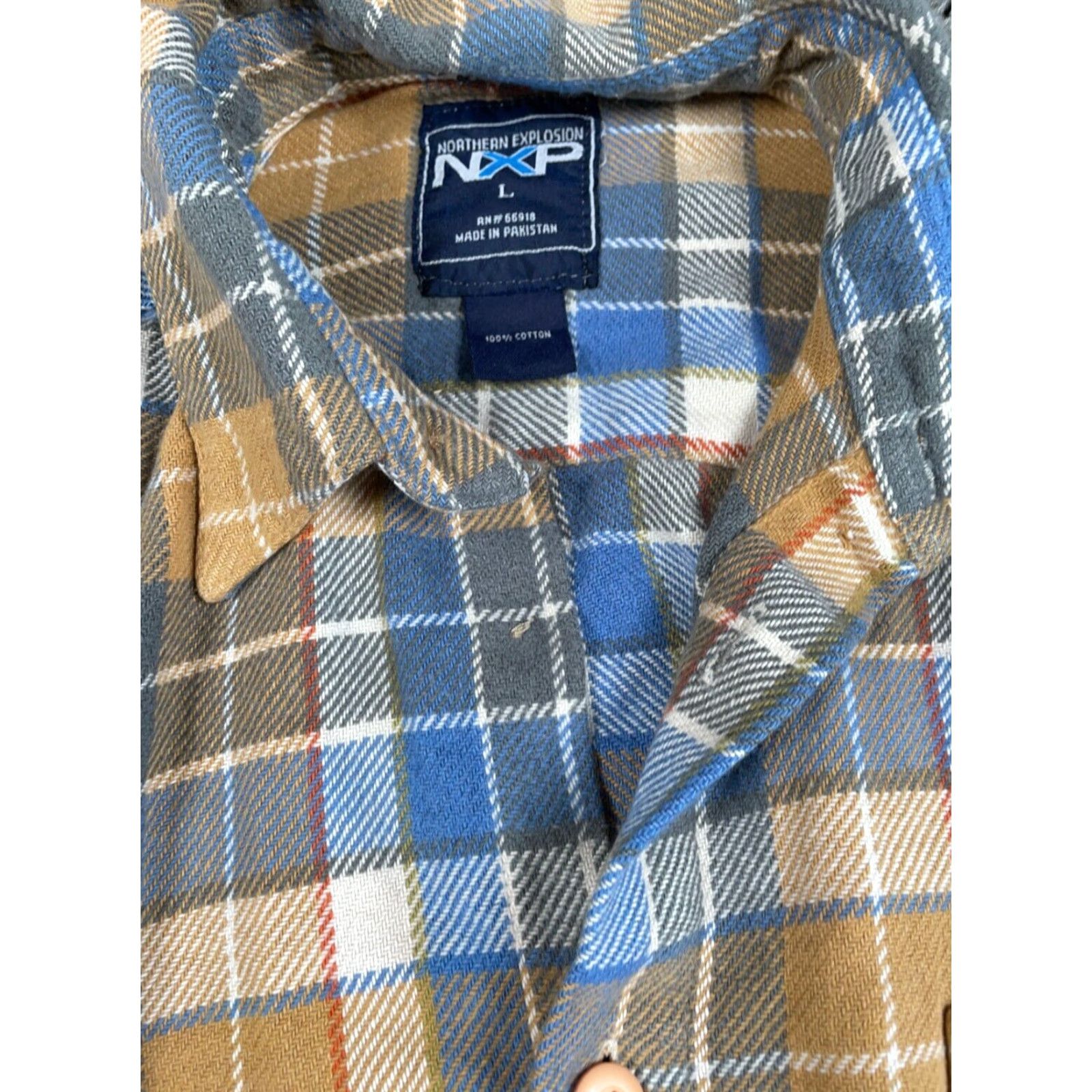 Vintage VINTAGE Northern Explosion Flannel Shirt Casual Workwear Plaid Beige Blue Button-Up Long Sleeve 80s Grunge Men Large - Shirt Size US L / EU 52-54 / 3 - 4 Thumbnail