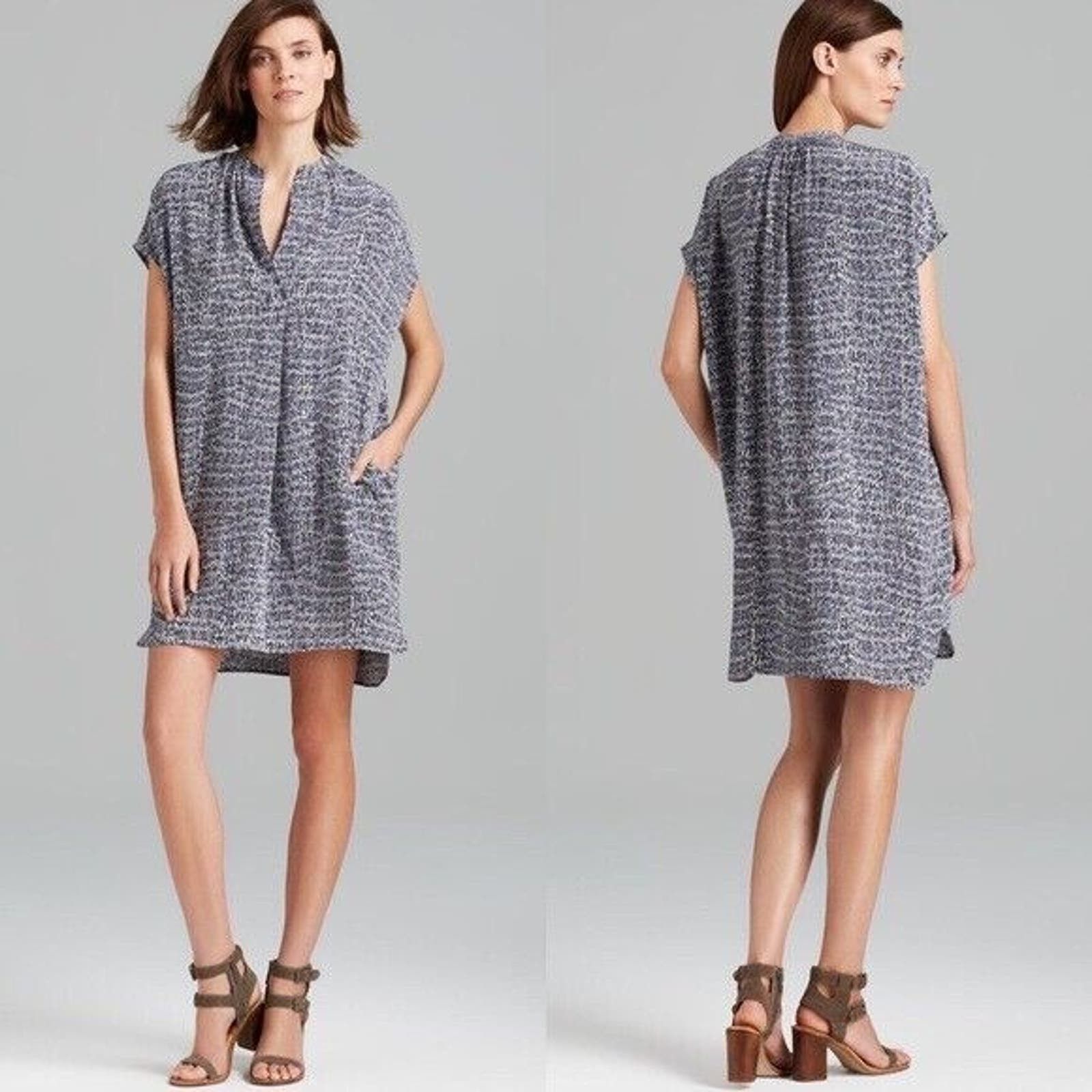 image of Vince Women Grey Silk Oversize Boxy Mini Dress Size Xs