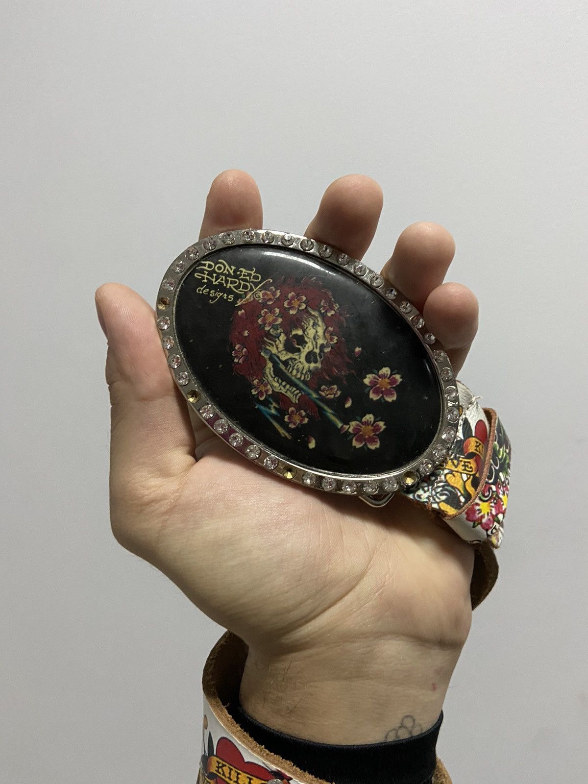 Ed Hardy × Vintage Ed Hardy Vintage All Print Belt Skull buckle Tattoo Y2K Size ONE SIZE - 5 Thumbnail