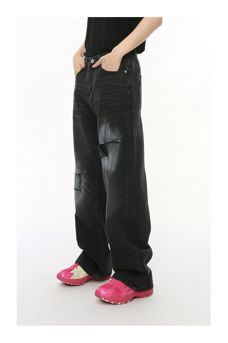 Japanese Brand × Jean Street vintage patchwork ripped straight black jeans Size US 32 / EU 48 - 3 Thumbnail