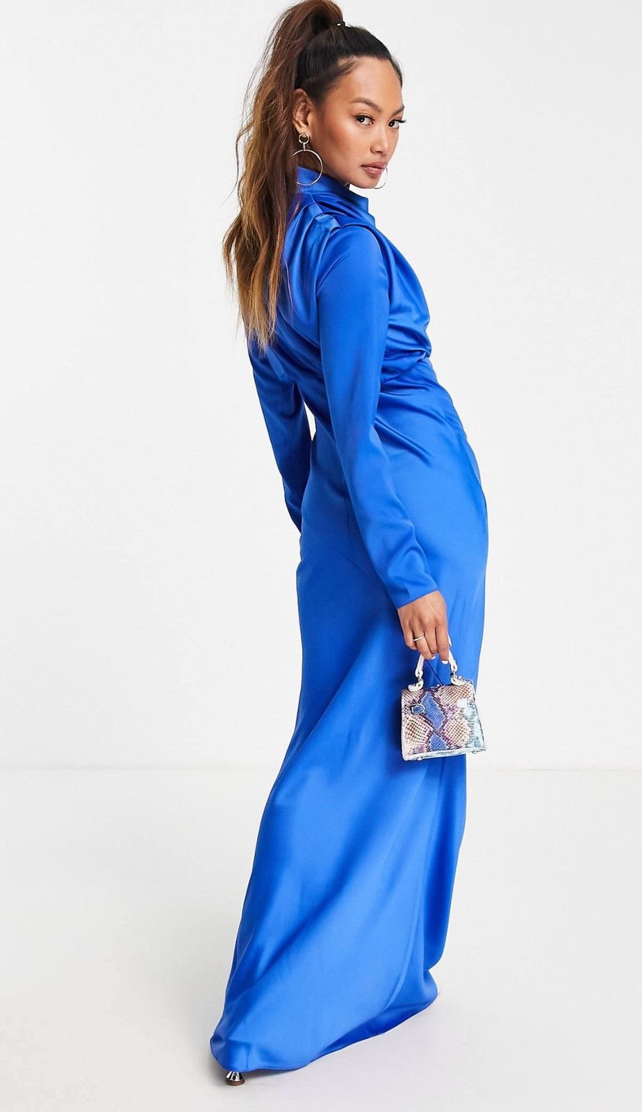 Asos ASOS High Neck Drape Cowl Neck Bishop Sleeve Maxi Sz12 Size XL / US 12-14 / IT 48-50 - 2 Thumbnail