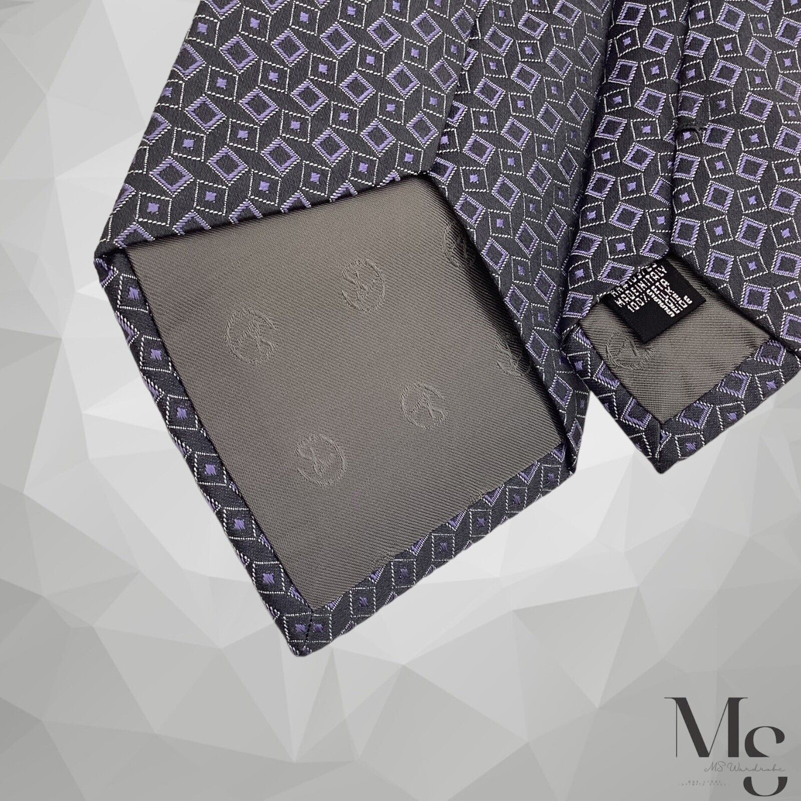 Giorgio Armani GIORGIO ARMANI Gray Purple Geometric Luxury Silk Tie Made In Size ONE SIZE - 5 Thumbnail