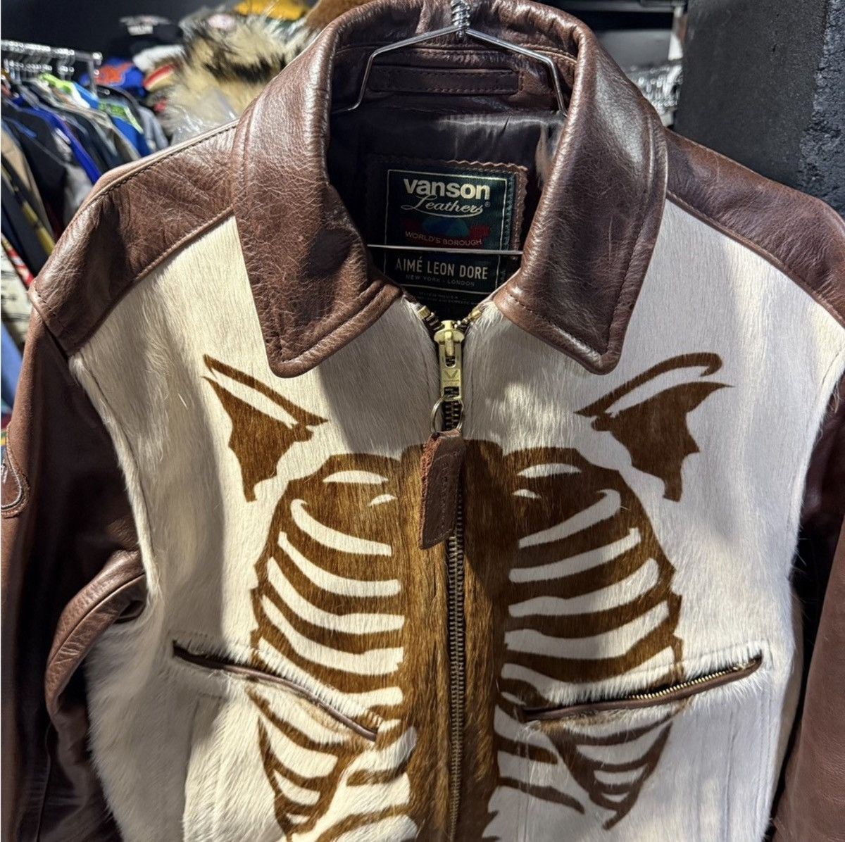 Aime Leon Dore × Vanson Leathers Aime Leon Dore Vanson Pony Hair Bones Leather Jacket Brown L Size US L / EU 52-54 / 3 - 2 Thumbnail