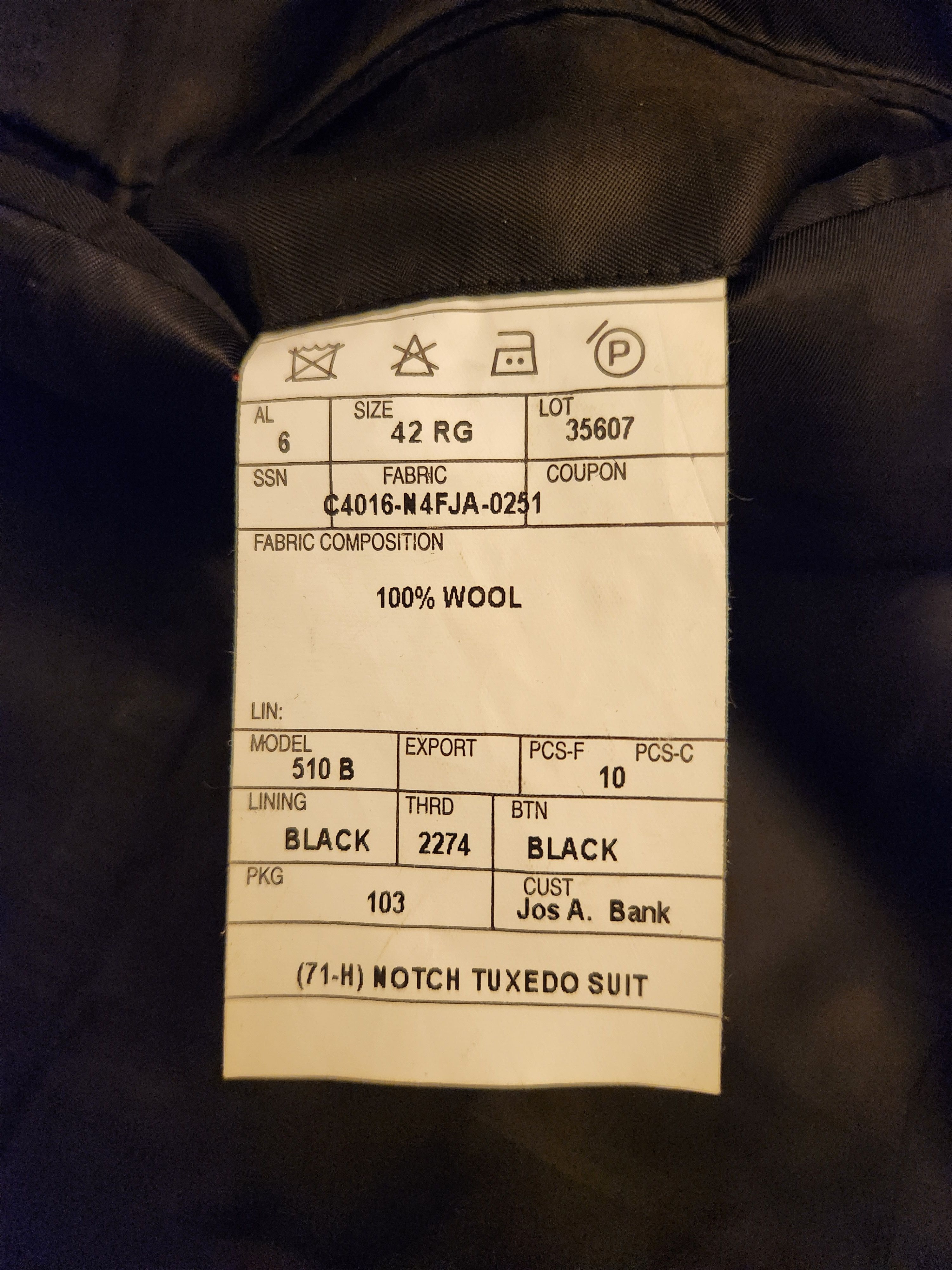Jos. A. Bank 100% Wool Tuxedo Size 42R - 8 Thumbnail