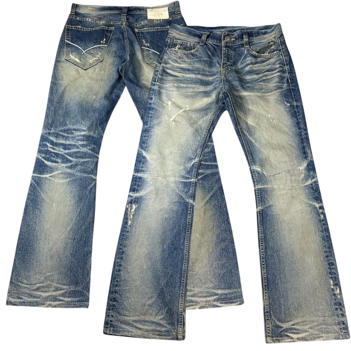 Tornado Mart Flared 🔥🇯🇵 Vintage 90s Diggity Distressed Whisker Jeans Denim Size US 32 / EU 48 - 1 Thumbnail