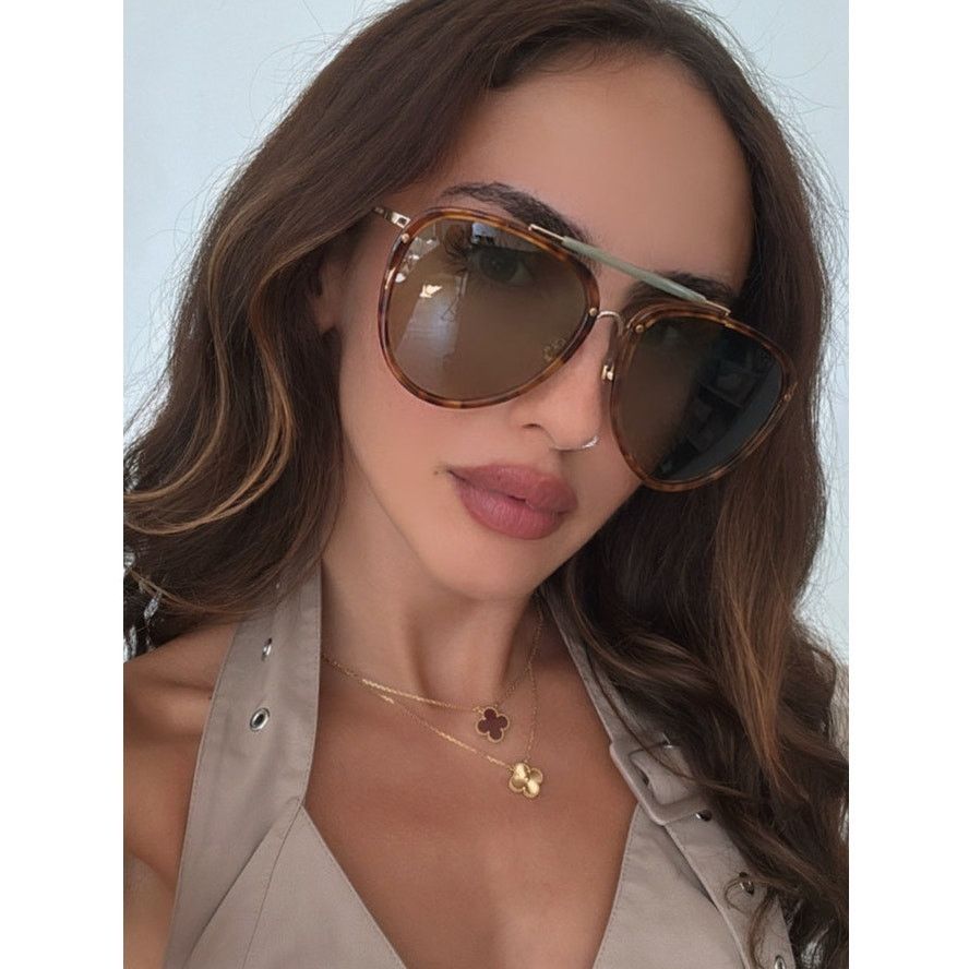 Gucci NEW Gucci GG0672S Havana Brown Green Lens Aviator Sunglasses Size ONE SIZE - 7 Thumbnail