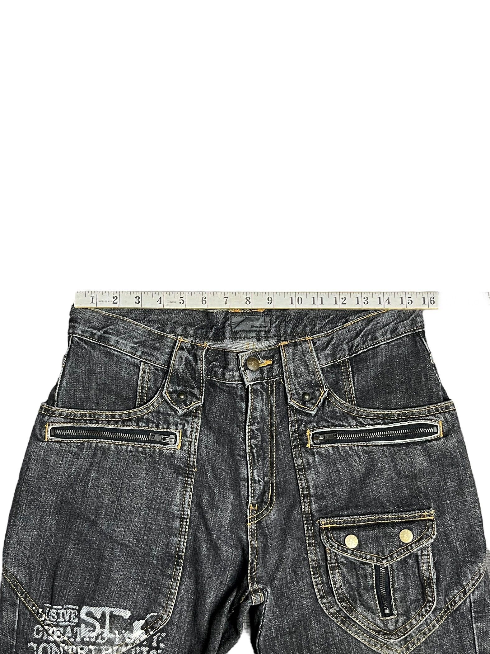 Japanese Brand 🔥EVOLUTION Retro Punk Poems Multipocket Flare Denim Jeans Size US 31 - 17 Thumbnail