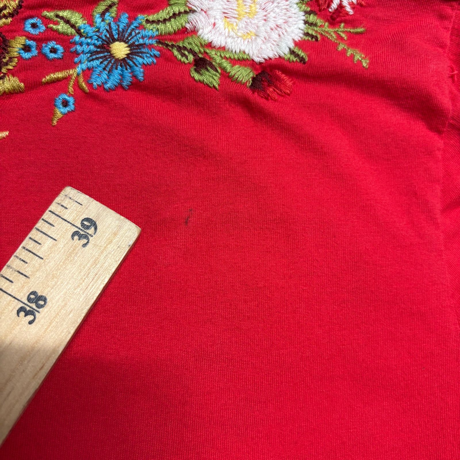 Johnny Was JW Los Angeles Red V-Neck Floral Embroidered Top SM Women’s Size S / US 4 / IT 40 - 7 Thumbnail