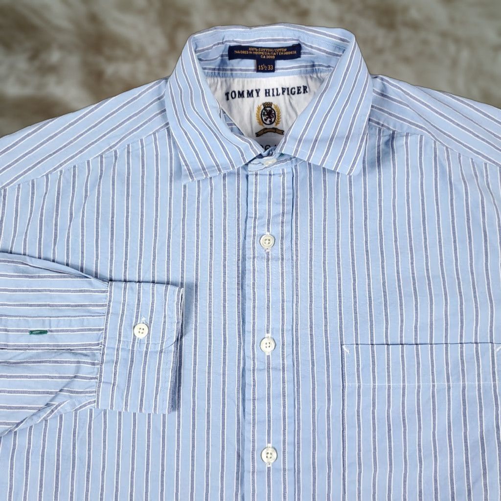 Tommy Hilfiger Tommy Hilfiger Shirt Mens 15.5 Blue Striped Dress Button Up Long Sleeve Size 40R - 1 Thumbnail