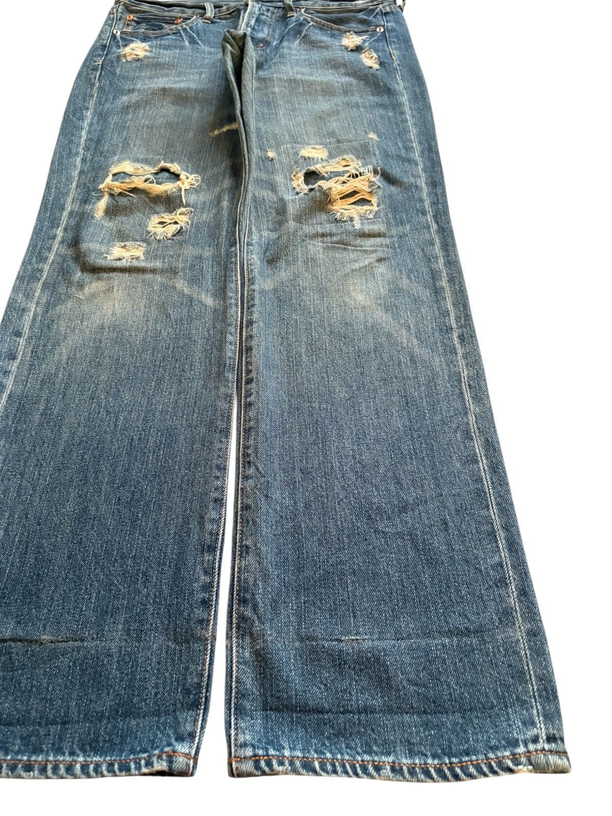 GU Vintage GU Mud Wash Distressed Ripped Loose Jeans Size US 35 - 7 Thumbnail