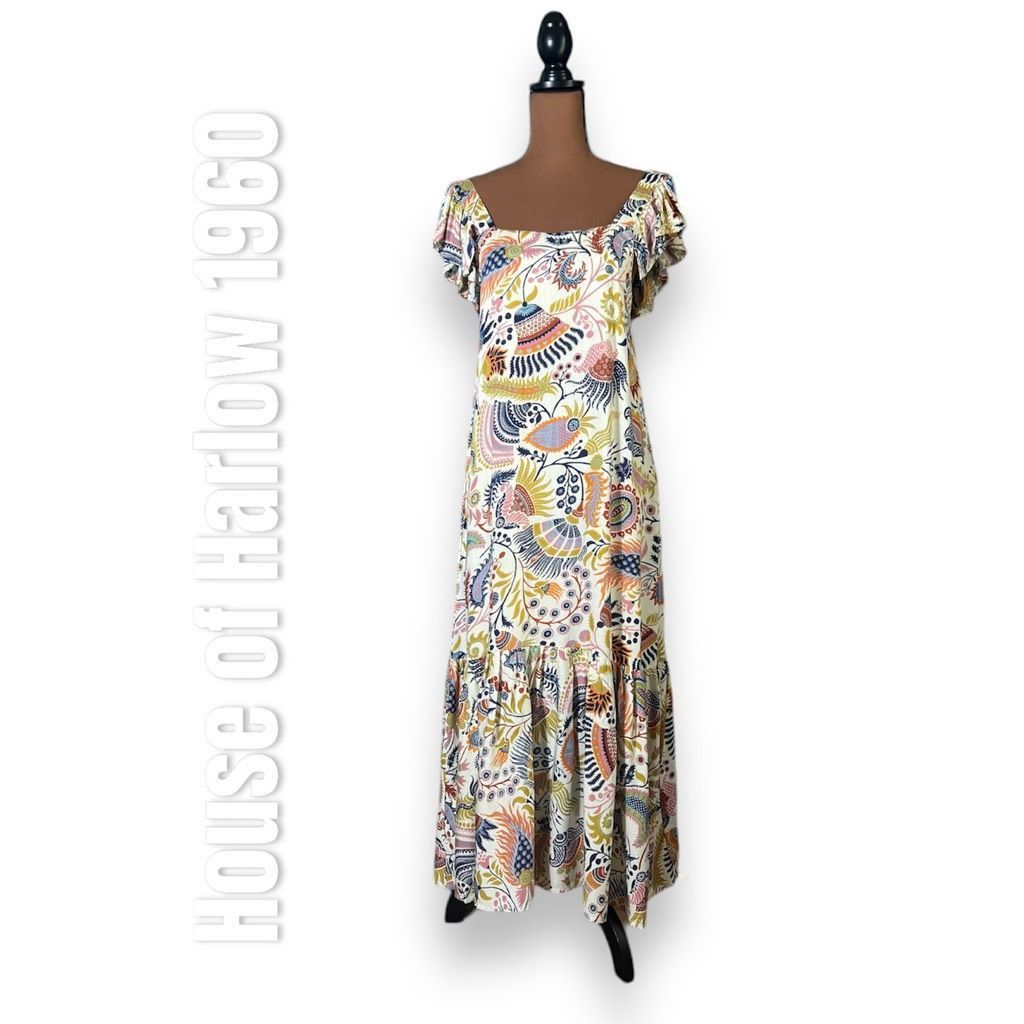 House of Harlow 1960 Molly Ivory Maxi Dress Boho Prairie Printed Women’s Small
