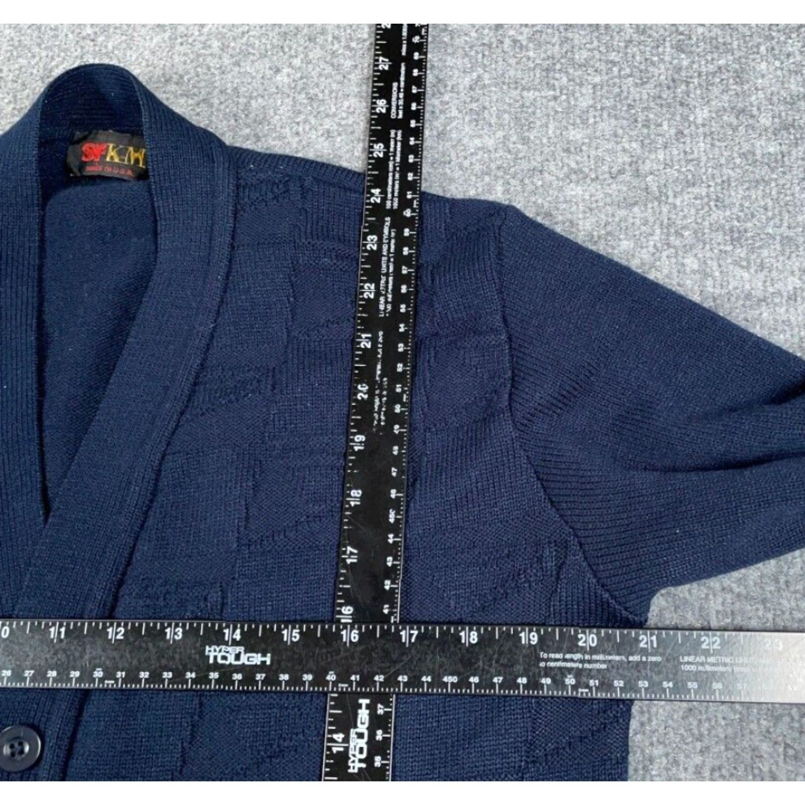 Vintage VINTAGE Grandpa Cardigan Shirt Men L Dark Blue 80s Distressed Knit USA Made SFKM Fall Winter 80s Retro Mens Size US L / EU 52-54 / 3 - 6 Thumbnail