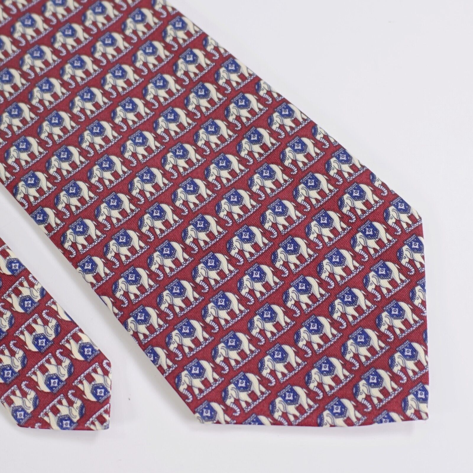 Designer Rene Chagal Hand Made Red Elephant Print Wide Silk Tie Size ONE SIZE - 1 Thumbnail