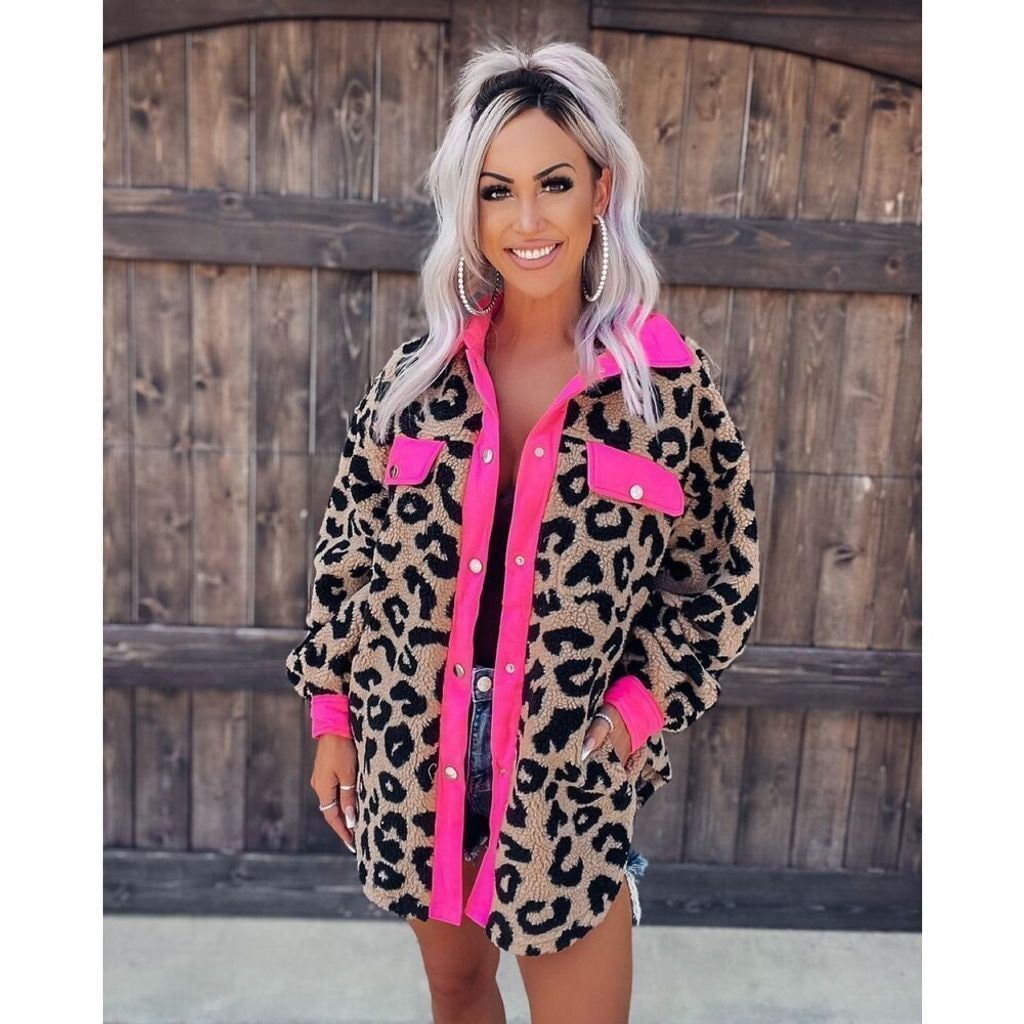 Other Oversized Leopard Print Sherpa Jacket Casual Boho Top Sz L Size L / US 10 / IT 46 - 1 Thumbnail