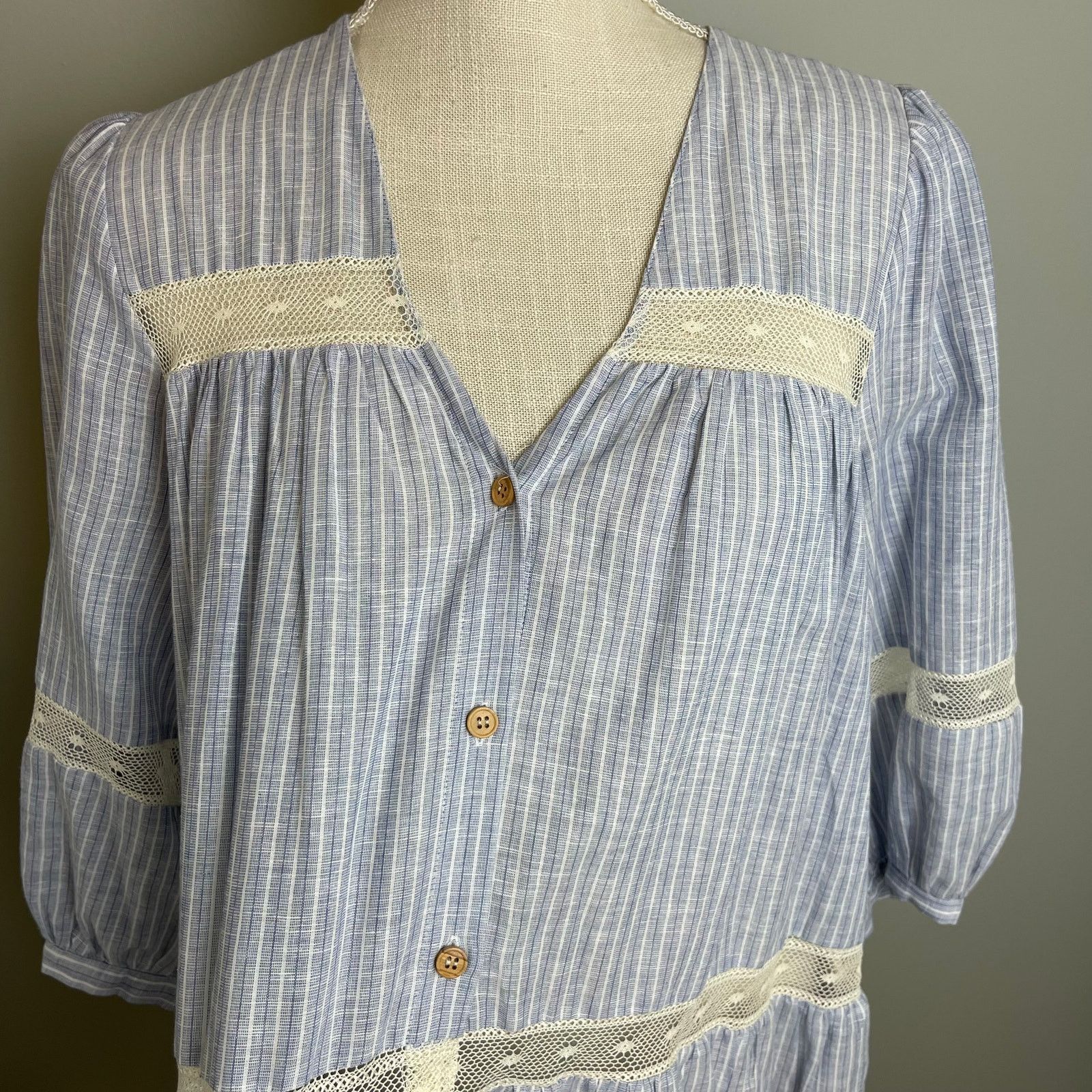 Zara Zara Chambray & Lace Women's Tunic Top, S Size S / US 4 / IT 40 - 3 Thumbnail