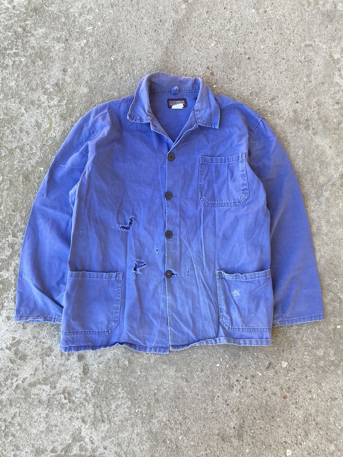 Vintage distressed chore coat faded blue