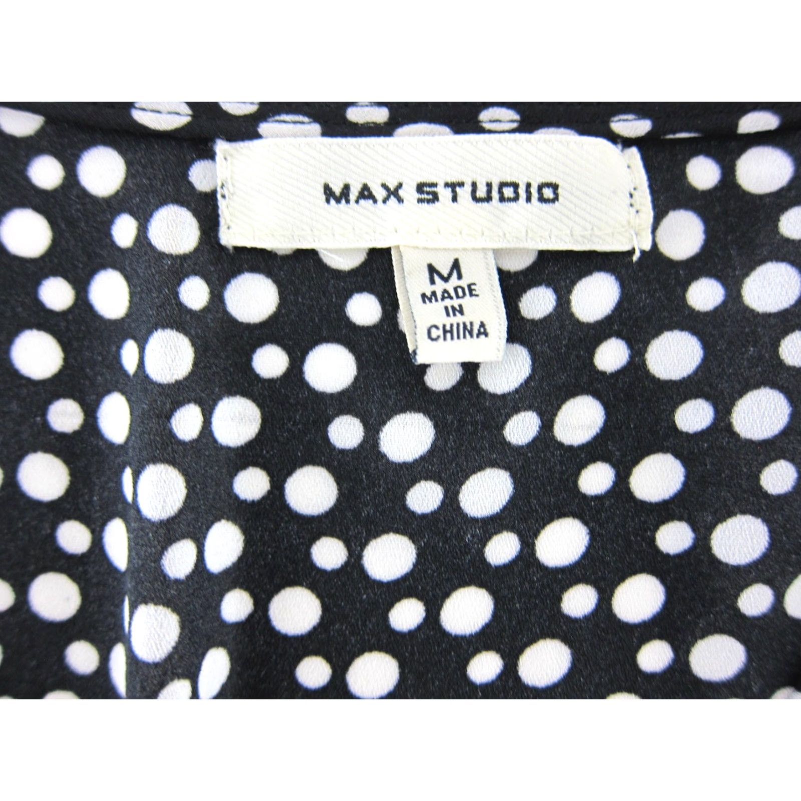 Vintage Max Studio Black White Polka Dot Short Ruffle Sleeve V-Neck Midi Tie Dress M Size M / US 6-8 / IT 42-44 - 3 Thumbnail