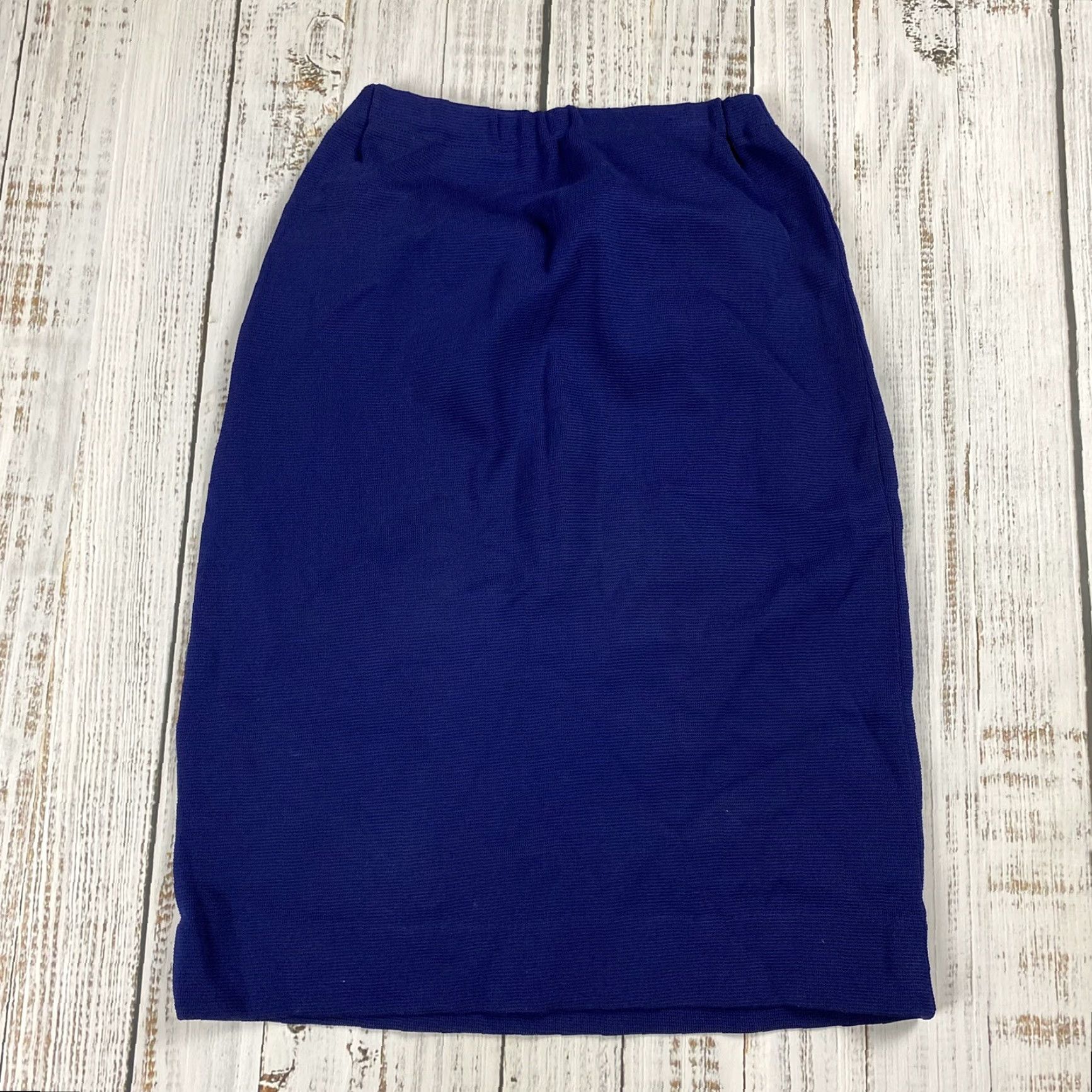 Vintage VTG 60S POLYESTER KNIT PENCIL SKIRT ELASTIC WAIST NAVY BLUE MOD PREP WOMENS Size 26" / US 2 / IT 38 - 2 Thumbnail