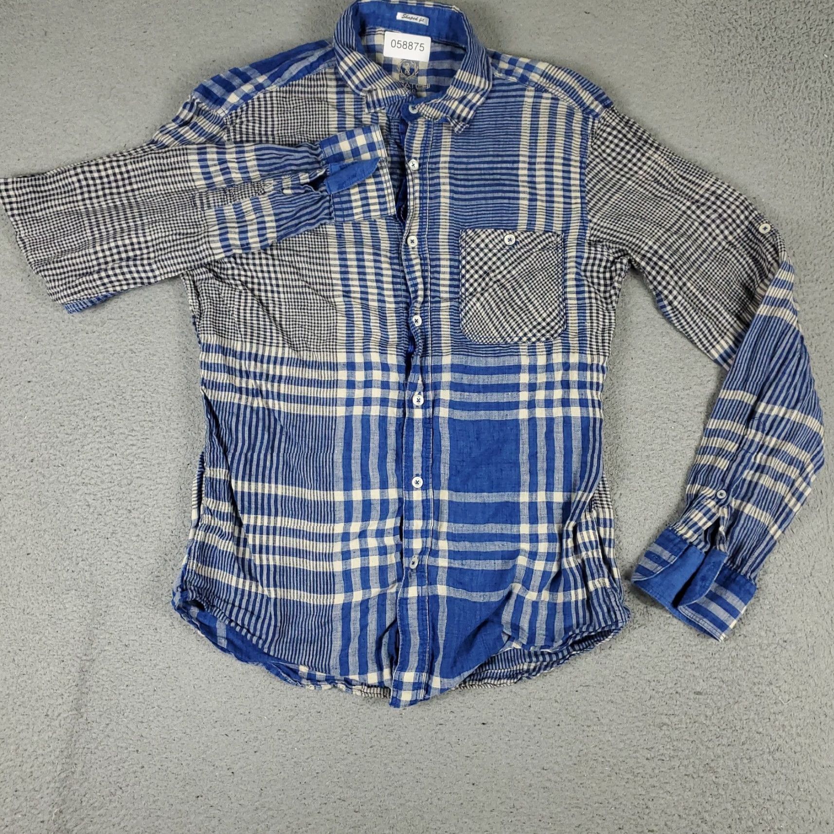 BUGATCHI VINTAGE Bugatchi Uomo Men's Shirt Small Blue Plaid Linen Long Sleeve Button Up Business Casual Formal Wedding Men Size US S / EU 44-46 / 1 - 2 Thumbnail