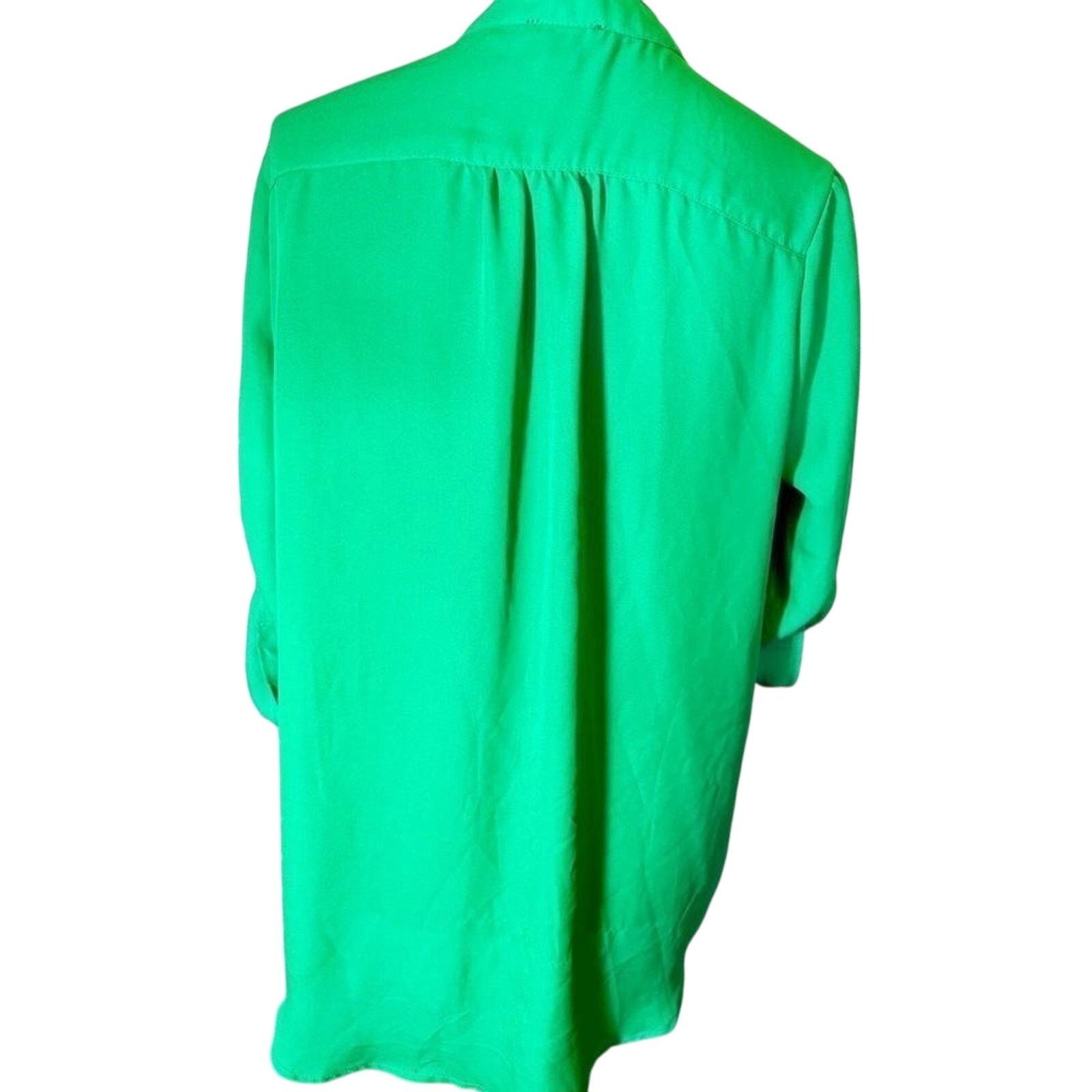 Designer Riley & James Women's V-Neck Green Blouse Size L / US 10 / IT 46 - 5 Thumbnail