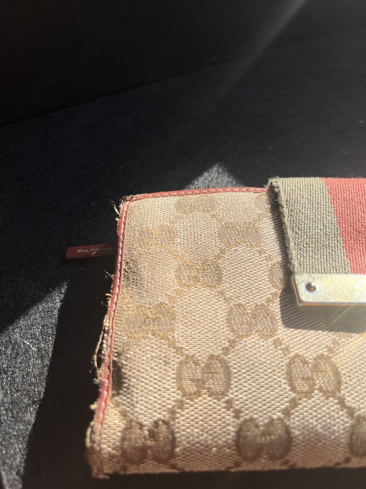 Gucci × Vintage Vintage long monogrammed and leather sherry stripe wallet Size ONE SIZE - 18 Thumbnail
