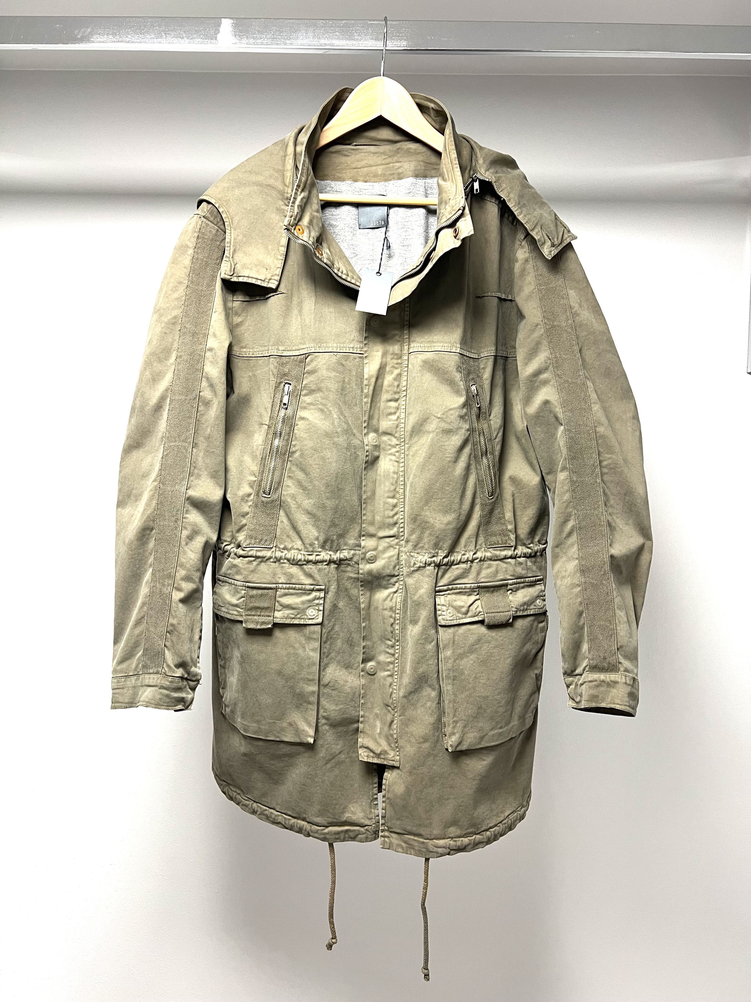 image of Lot 78 Lot78, Mens Hooded Parka, Army Green, Size 54, Made In Italy