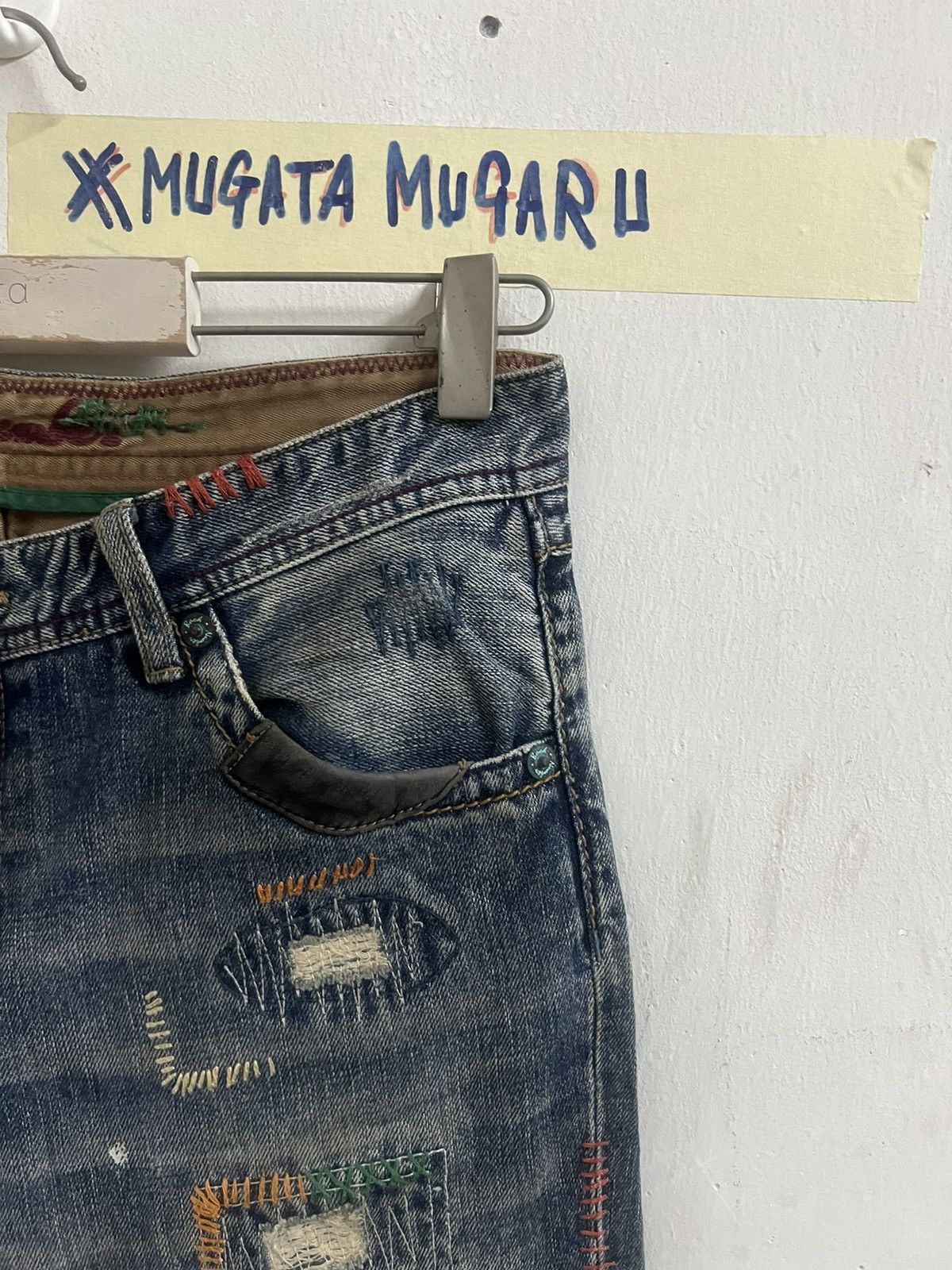 Japanese Brand × Vintage FLARED🔥BACK NUMBER PATCHWORK DISTRESSED DENIM PANT Size US 31 - 6 Thumbnail