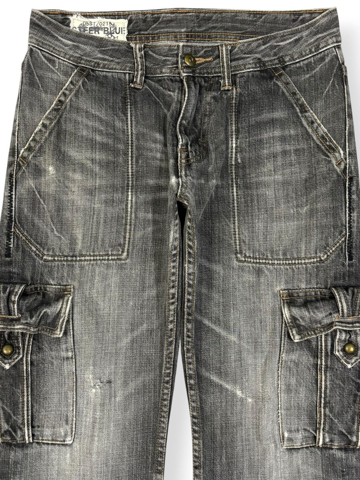Le Grande Bleu (L.G.B.) Japanese Brand Black Faded Bootcut Distressed Cargo Jeans Size US 31 - 4 Thumbnail