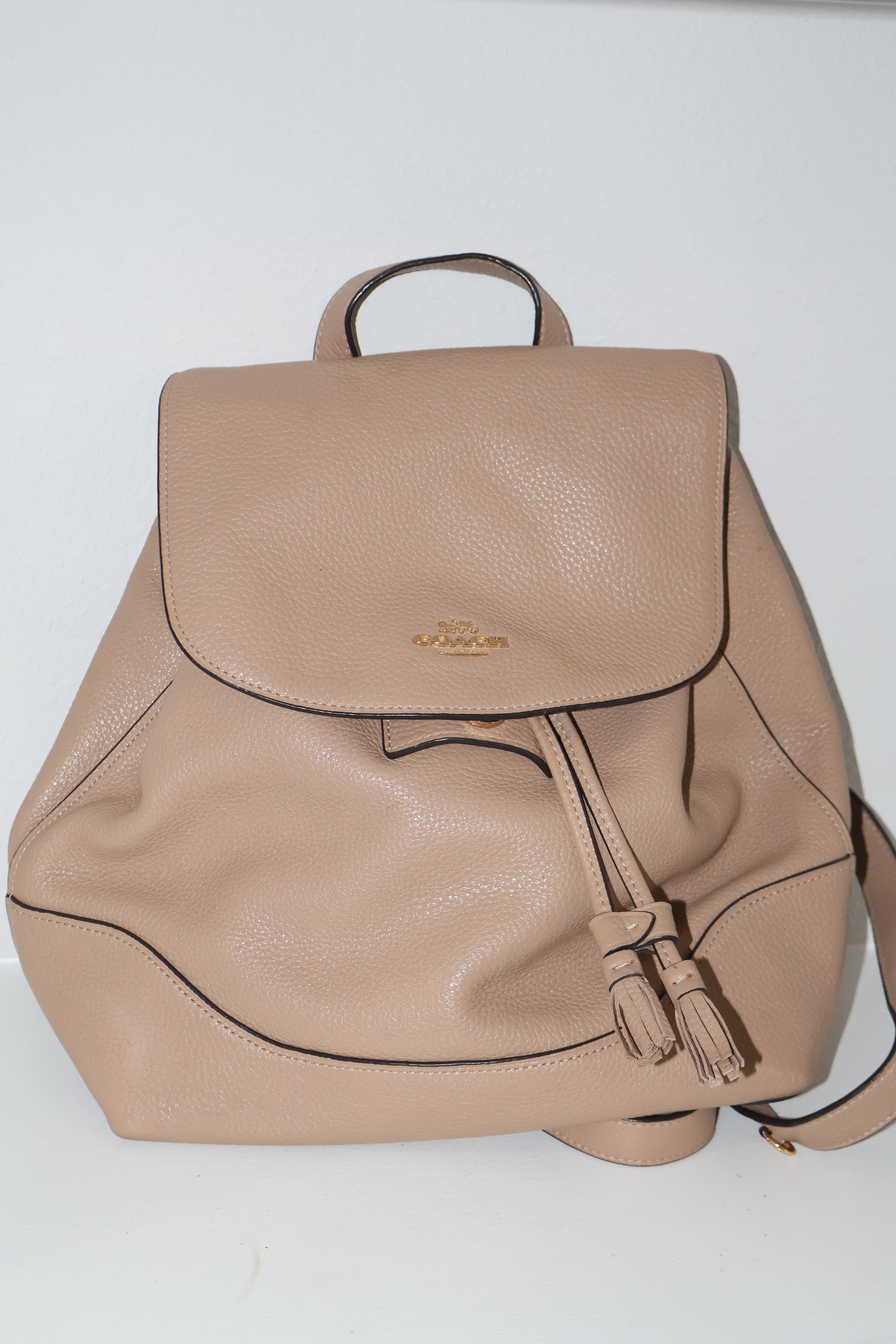 Coach Coach Pebbled Leather Drawstring Backpack Taupe Beige Size ONE SIZE - 1 Thumbnail