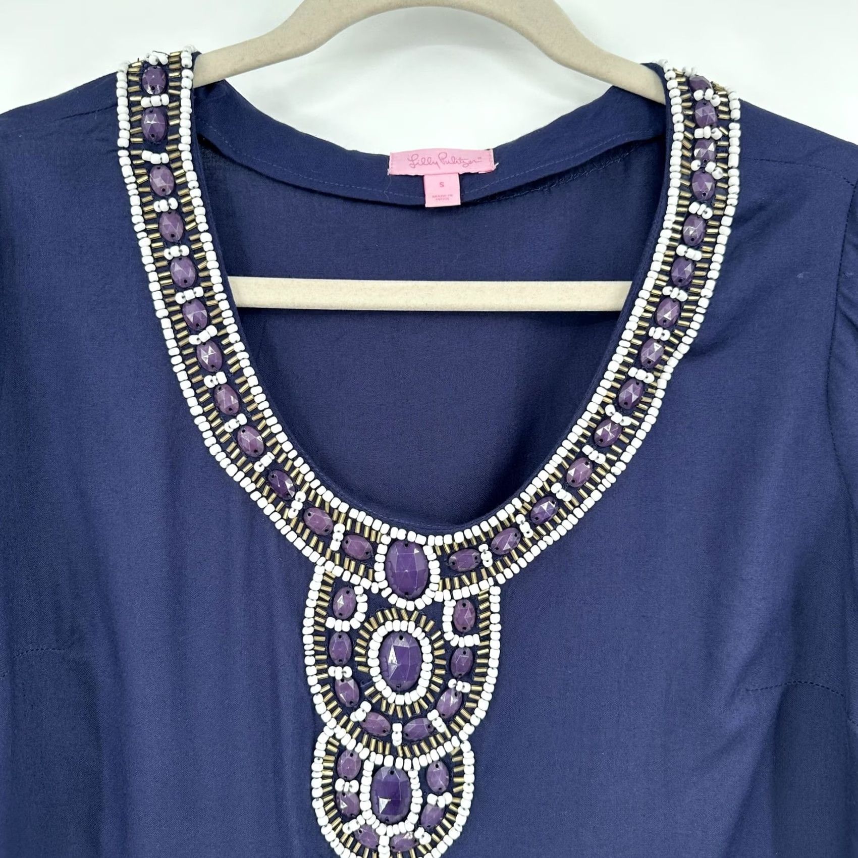 Lilly Pulitzer Lilly Pulitzer Dress Womens Small Navy Beaded Embellished Tunic Shift 3/4 Sleeve Size S / US 4 / IT 40 - 4 Thumbnail