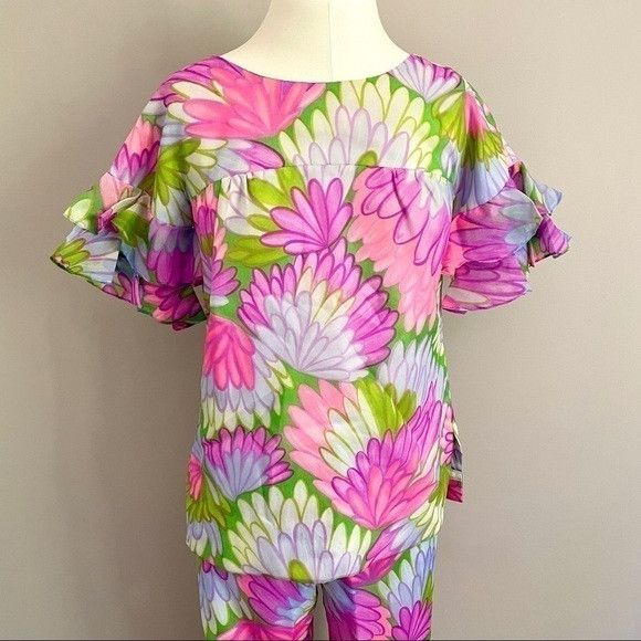 Vintage Vintage 60s Floral Hippie Short Sleeve Pant Suit - XS/24" Size XS / US 0-2 / IT 36-38 - 3 Thumbnail