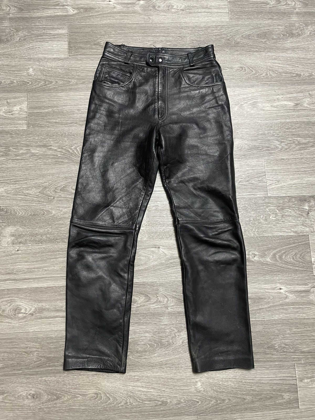 Genuine Leather Vintage Moto Real Leather Black Pants Size US 29 - 1 Thumbnail