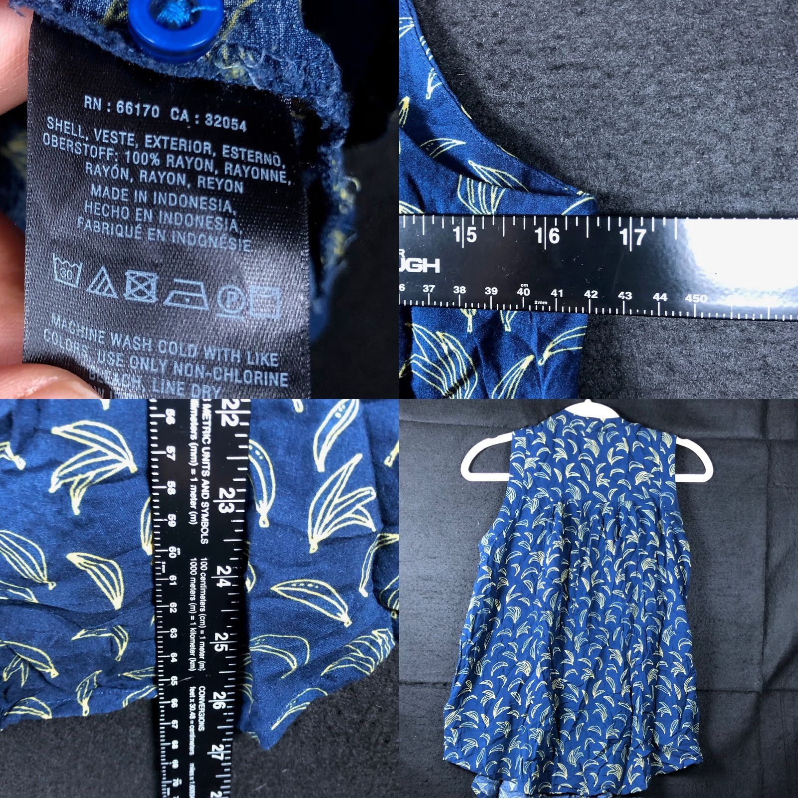 Anthropologie Maeve Blouse Blue Banana Print Sleeveless Button Down 0 Womens Vintage Size XS / US 0-2 / IT 36-38 - 8 Thumbnail