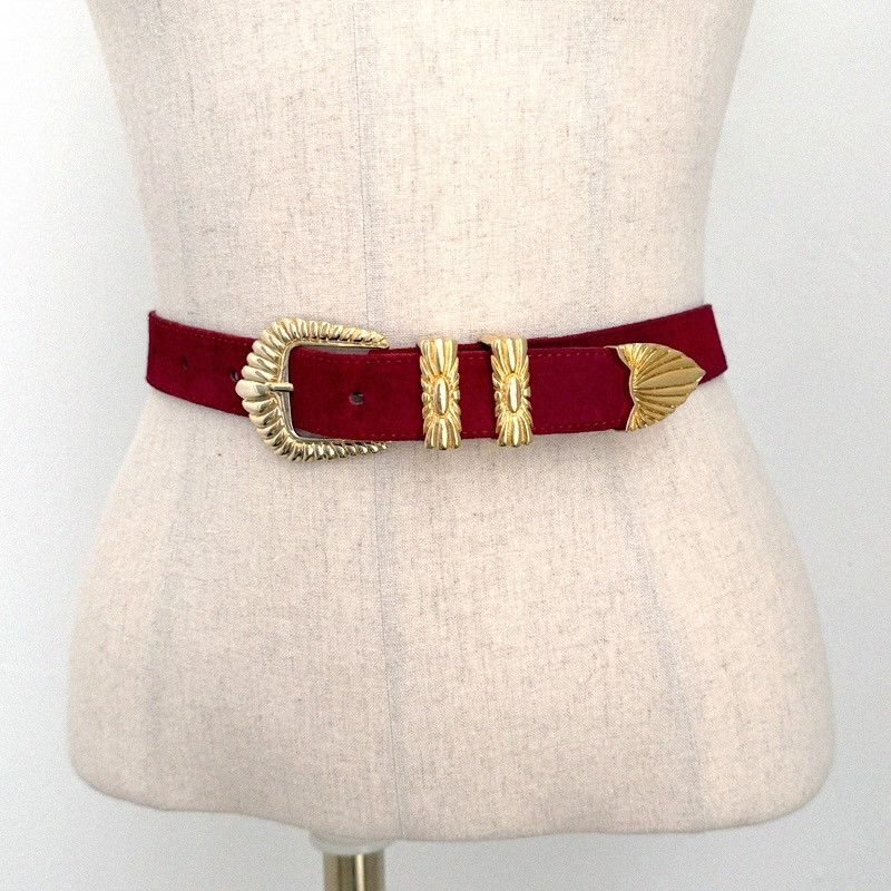 Balenciaga Balenciaga Red Suede Leather Belt Gold Buckle Size ONE SIZE - 1 Thumbnail