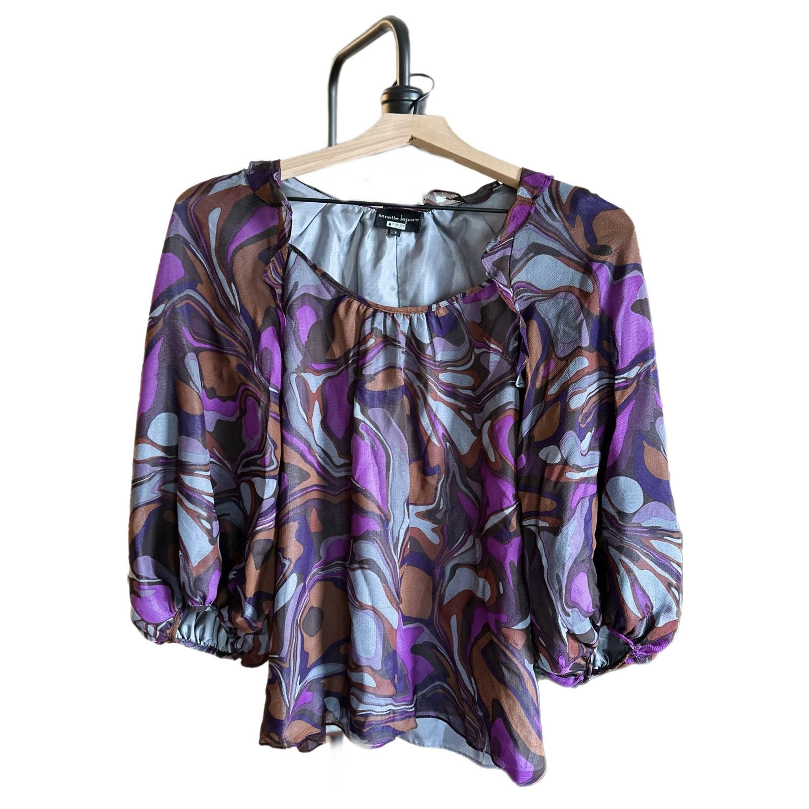 Nanette Lepore Nanette Lepore Ruffle Printed Silk Blouse - Abstract Size XS / US 0-2 / IT 36-38 - 1 Thumbnail