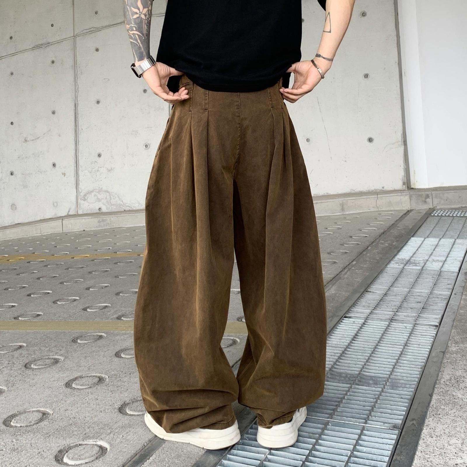 Vintage Brown Baggy Wide Leg Pants, Casual Loose Fit Trousers Size US 32 / EU 48 - 4 Thumbnail